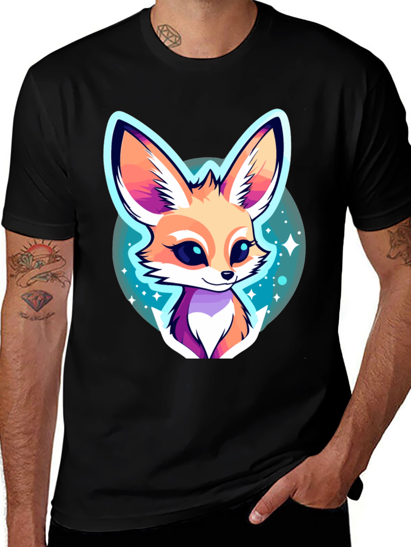 Cute Fennec Fox Graphic Tee - Unisex Black T-Shirt