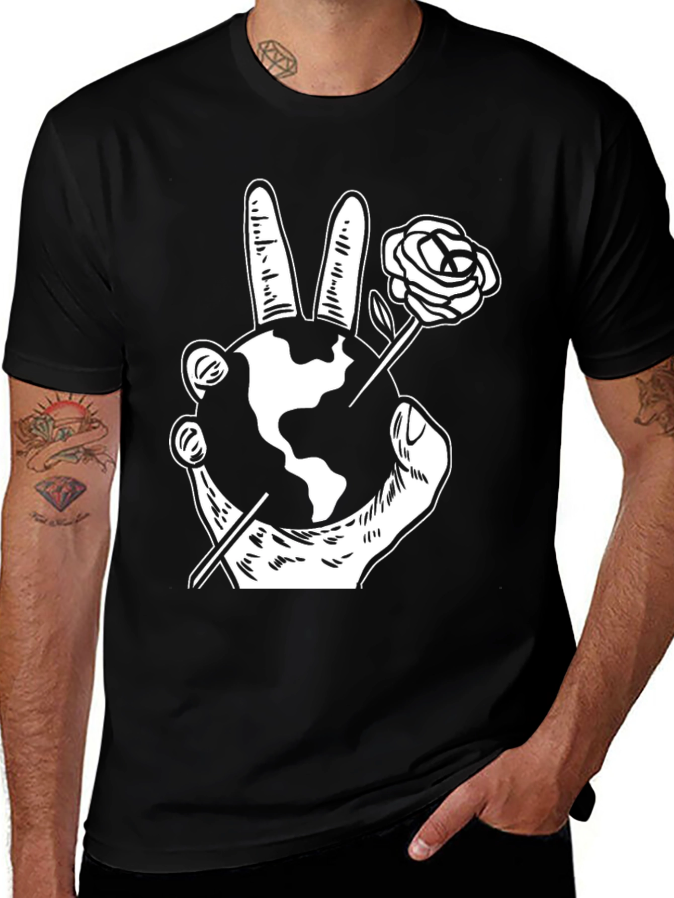 Black Peace Earth Rose Graphic T-Shirt main image