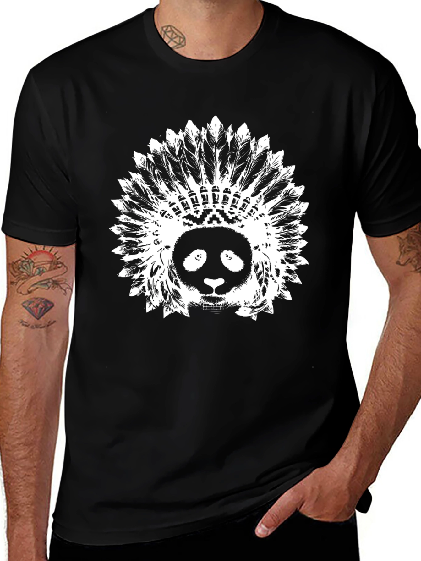 Panda Headdress Graphic Tee - Black Cotton T-Shirt