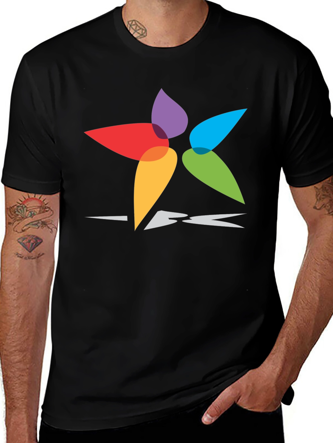 Variant 7 of Colorful Flower Graphic Print Black T-Shirt