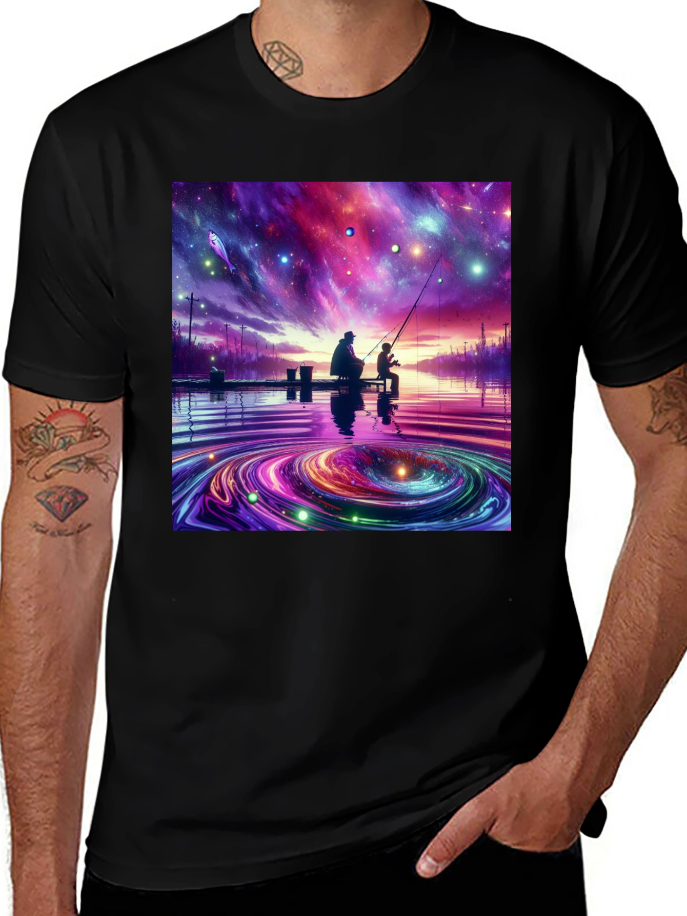 Variant 11 of Cosmic Fishing Black T-Shirt