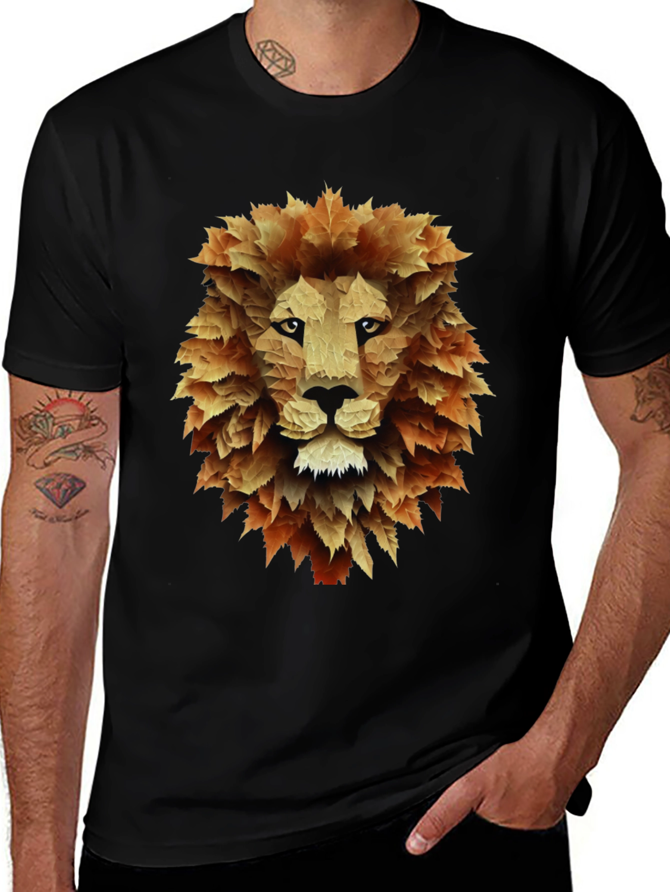 Variant 14 of Leaf Lion Graphic Tee - Stylish Men's Black T-Shirt