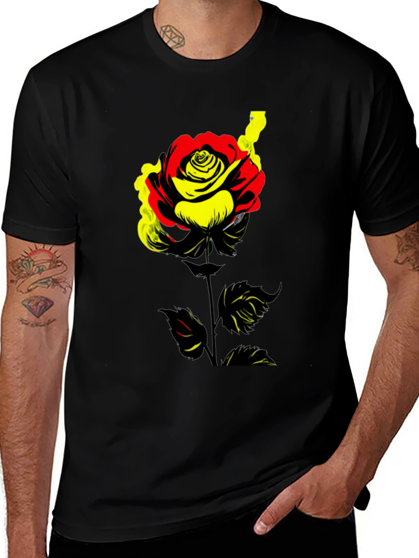 Variant 11 of Rose Graphic Tee - Black Cotton Blend Shirt