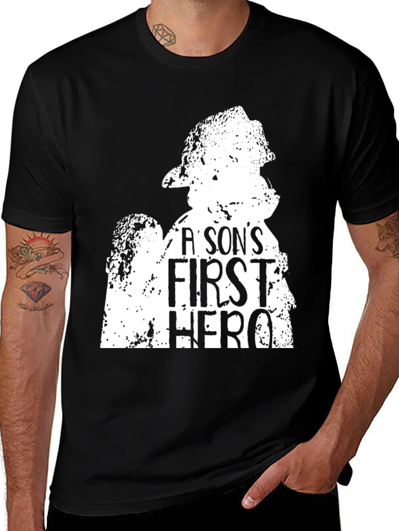 Variant 19 of Firefighter Son's First Hero Black T-Shirt