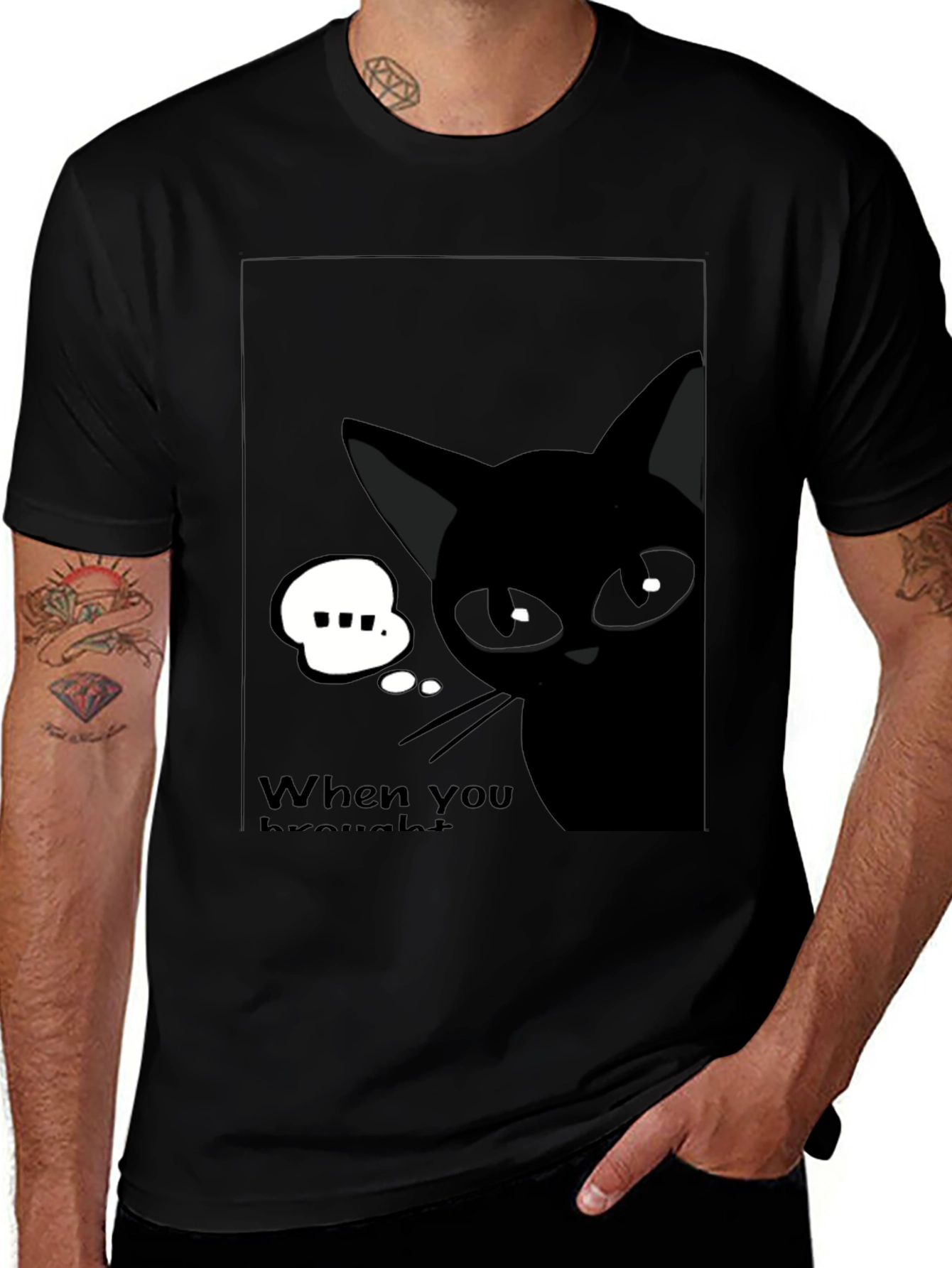 Variant 14 of Black Cat Cartoon Graphic T-Shirt - Quirky Unisex Tee