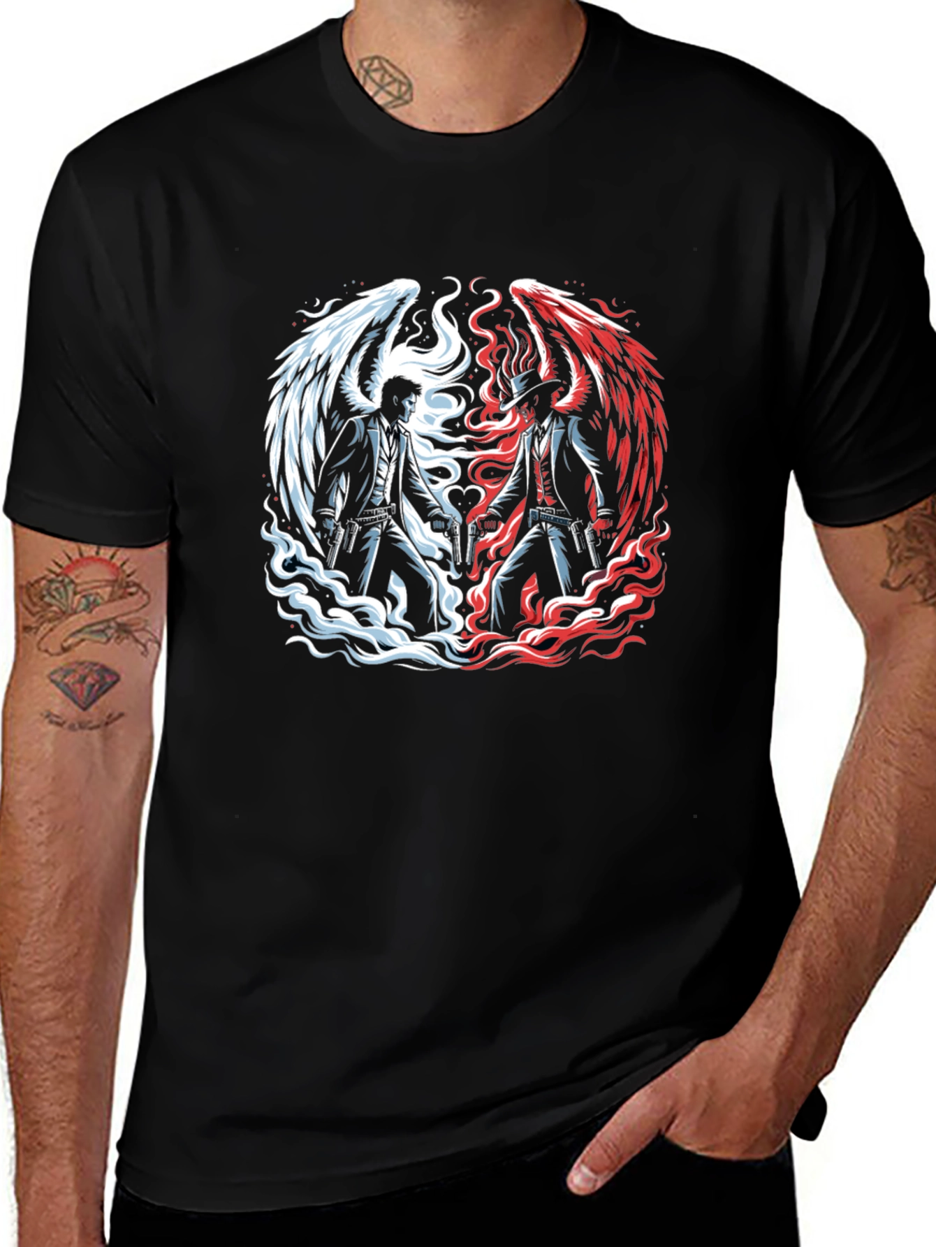 Variant 19 of Angel vs. Devil Graphic Tee - Mens Black T-Shirt