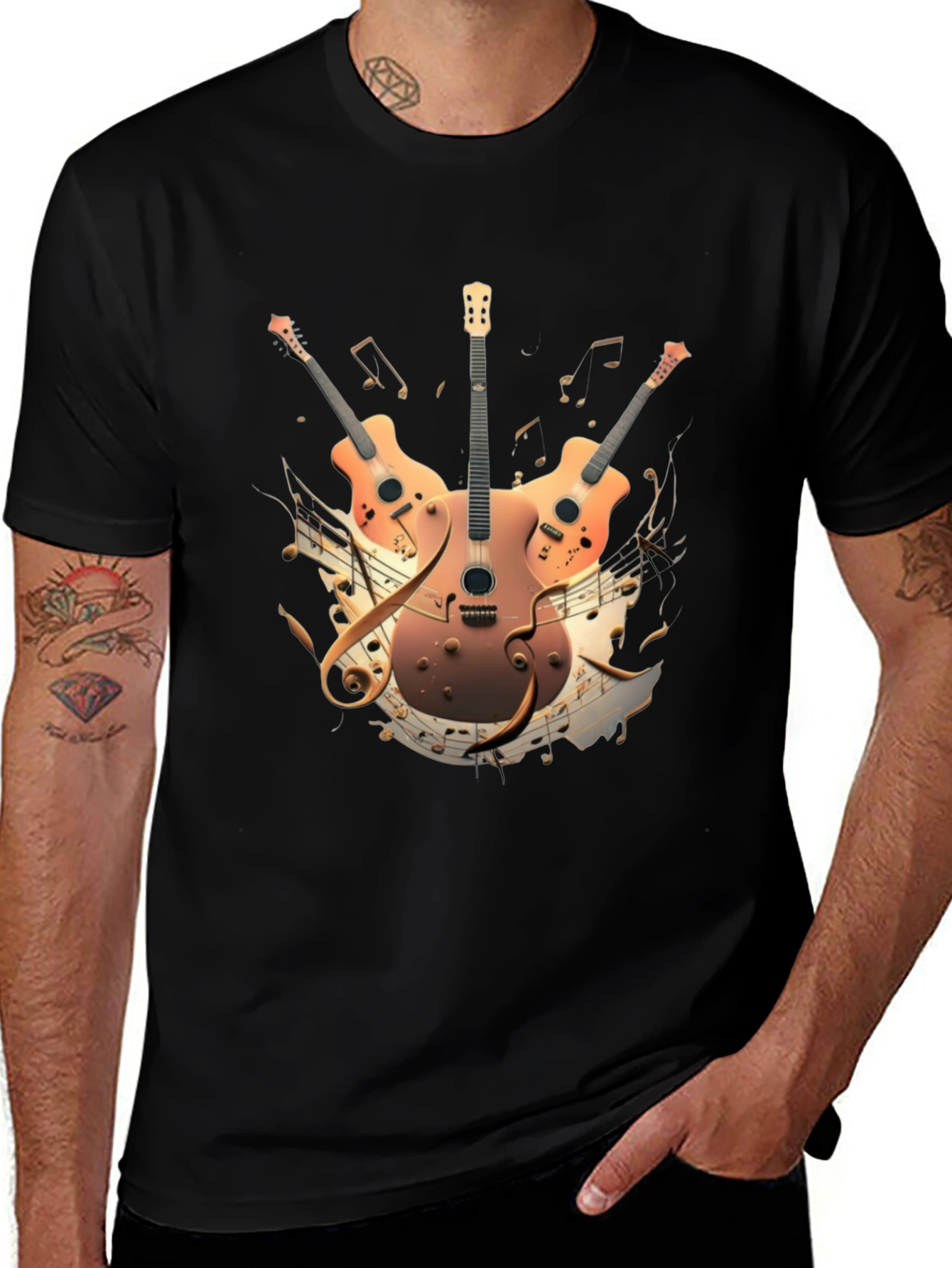 Variant 29 of Musical Guitar Print Black T-Shirt