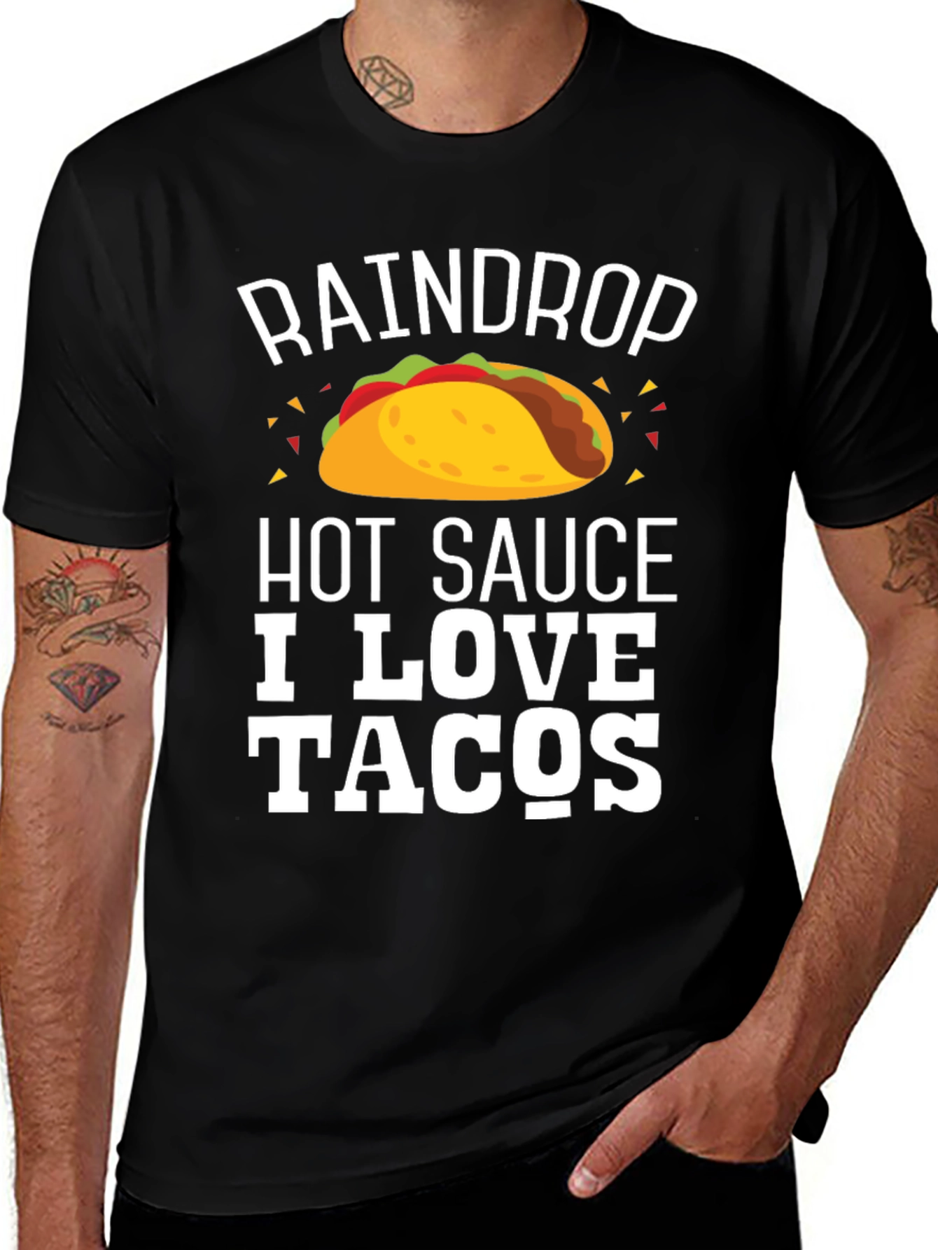 Variant 30 of Raindrop Hot Sauce I Love Tacos Black Graphic T-Shirt