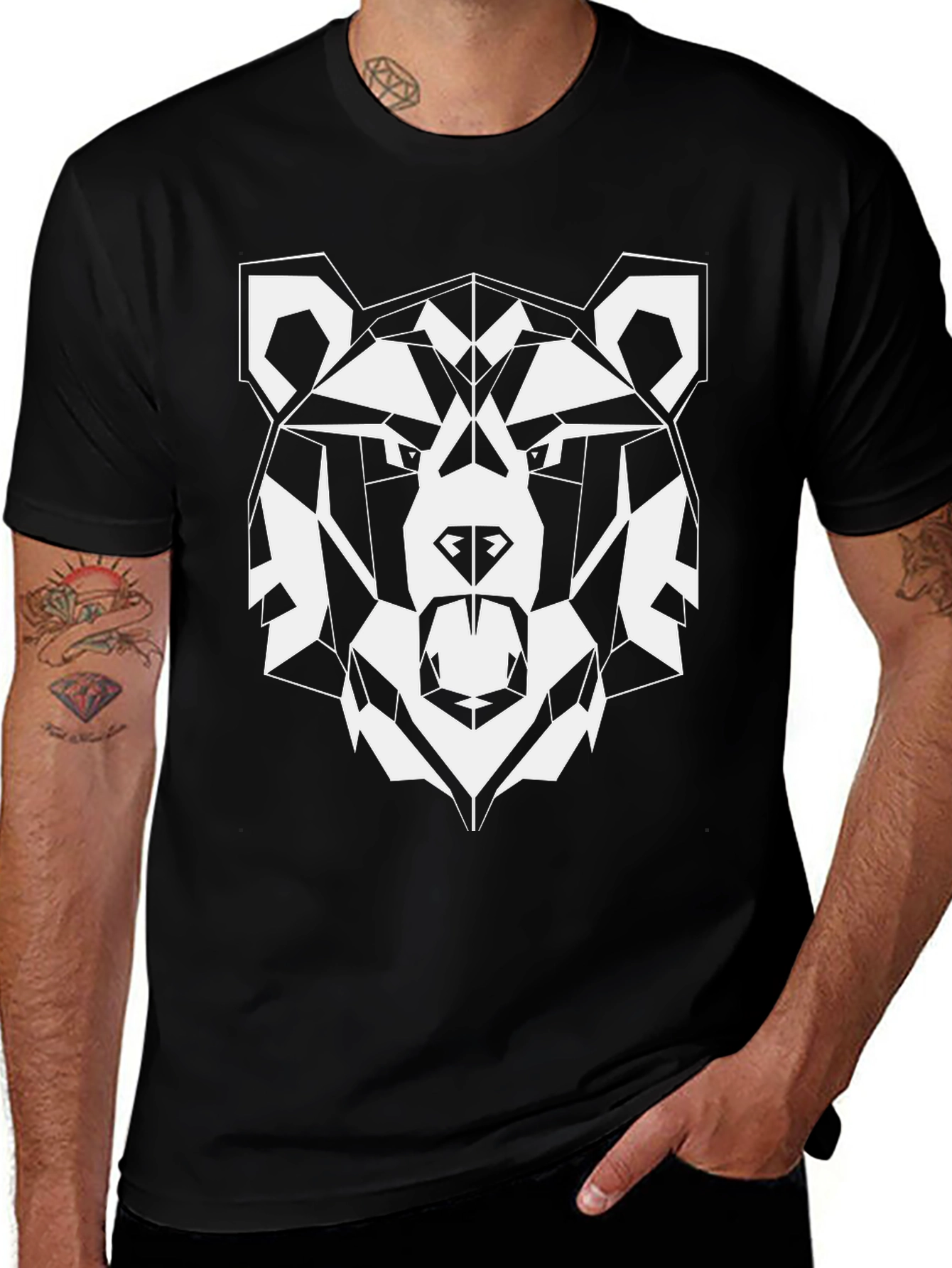 Geometric Bear Graphic Tee - Modern Style