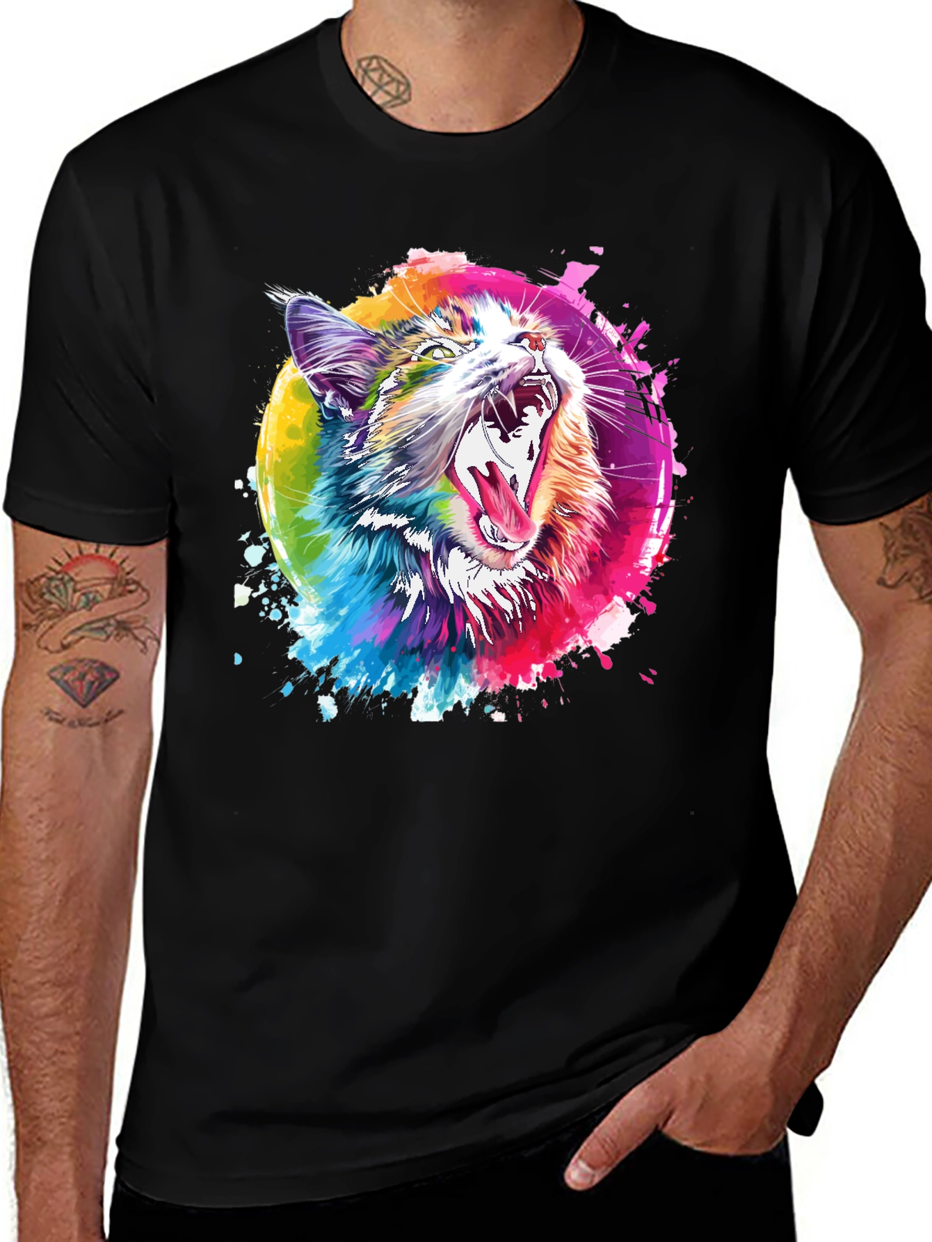 Variant 18 of Vibrant Cat Graphic T-Shirt - Artistic Design
