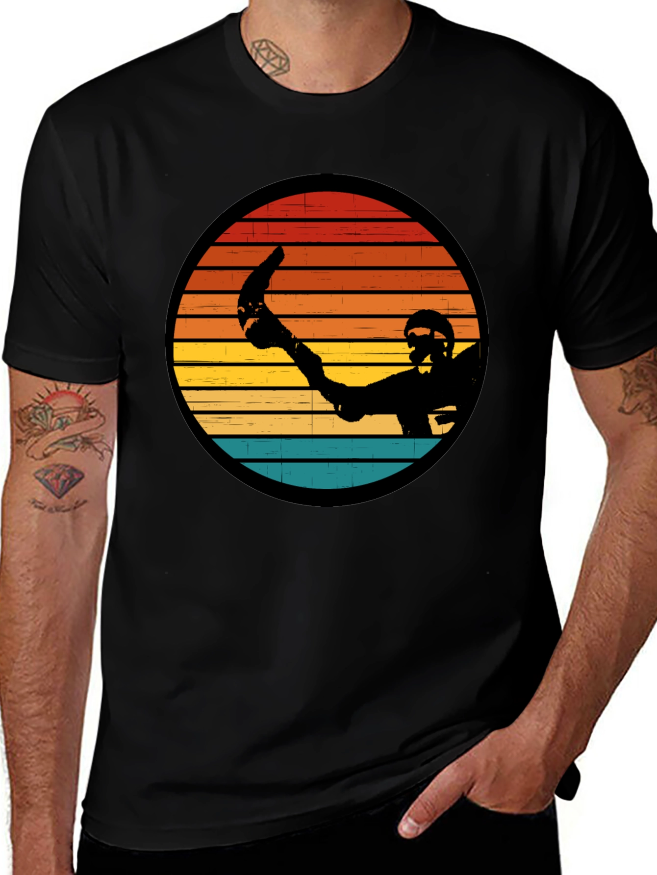 Variant 27 of Retro Sunset Hockey Player Graphic T-Shirt