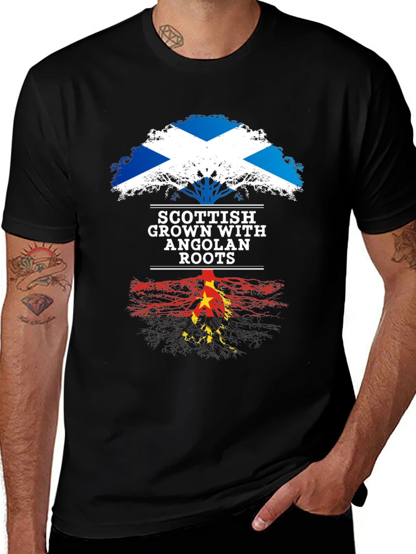 Scottish Grown with Angolan Roots Black T-Shirt