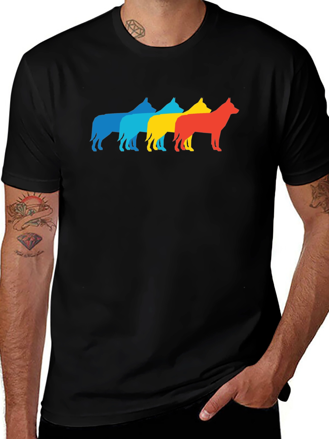 Variant 7 of Colorful Dog Silhouette Graphic Tee - Black