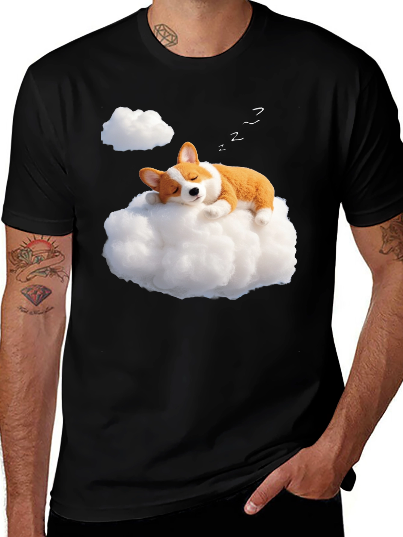 Variant 26 of Dreamy Corgi Cloud Nap Black T-Shirt