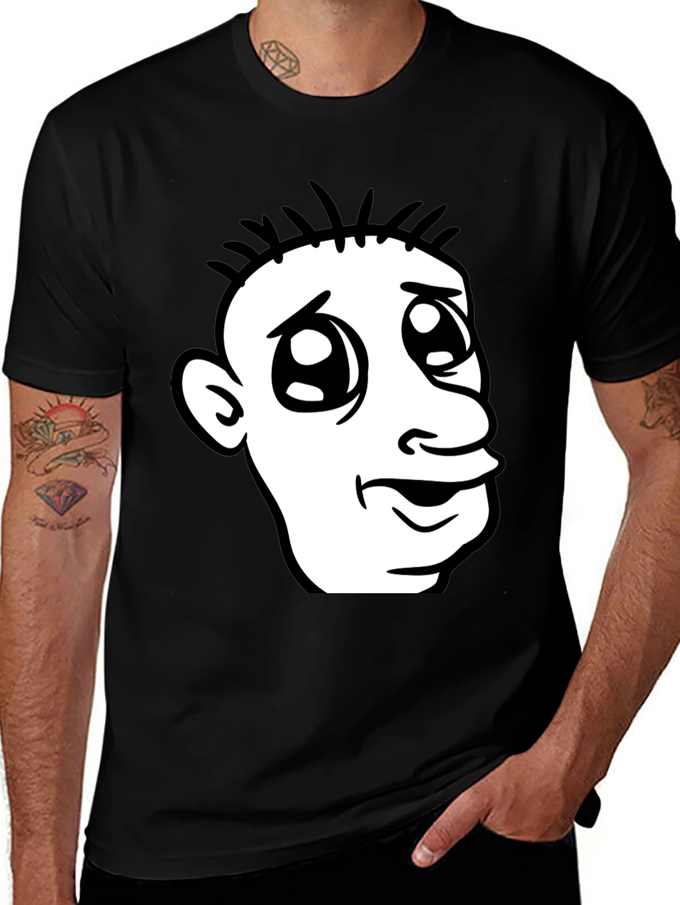 Cartoon Face Graphic Black T-Shirt