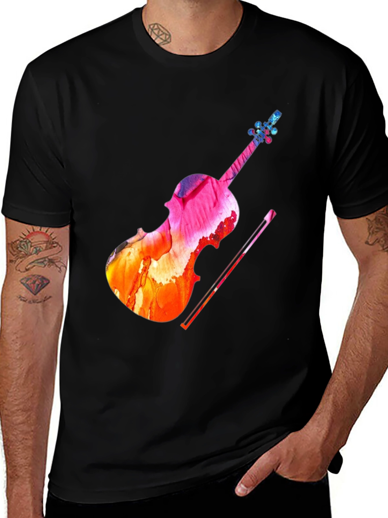 Variant 21 of Abstract Watercolor Violin Graphic Tee - Black