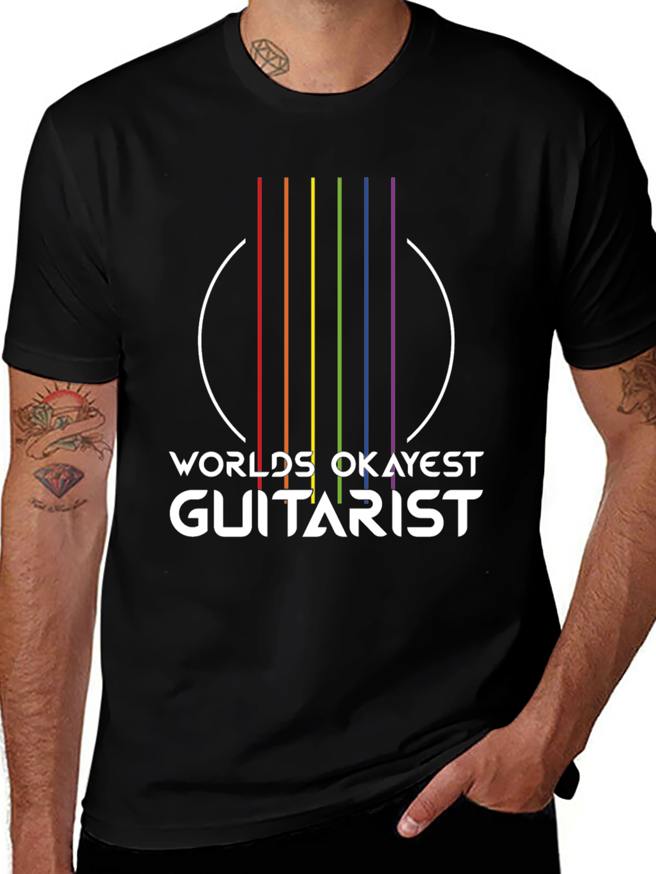 Variant 10 of Worlds Okayest Guitarist T-Shirt - Rainbow Graphic Tee