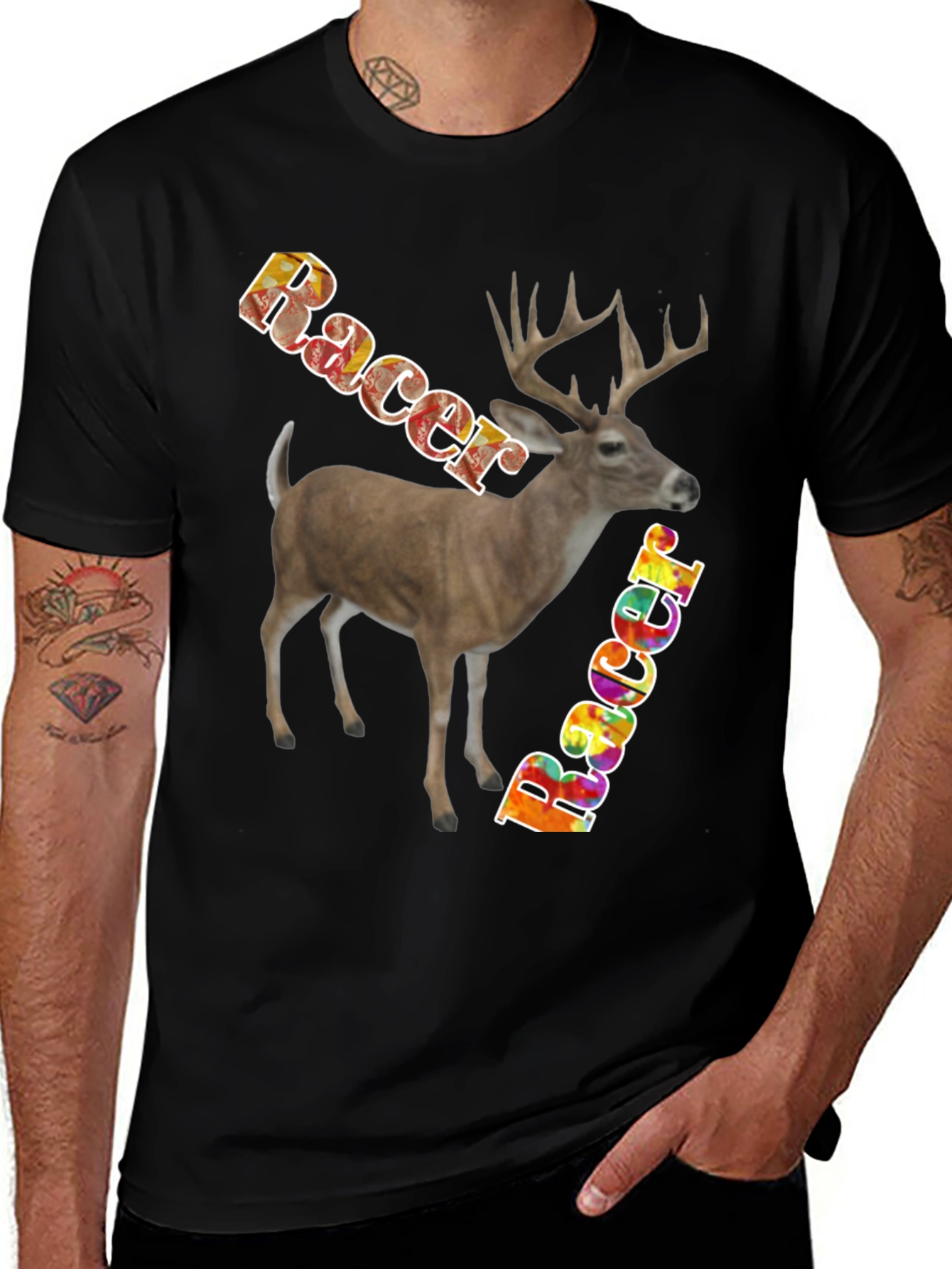 Variant 15 of Deer Racer T-Shirt - Black Graphic Tee