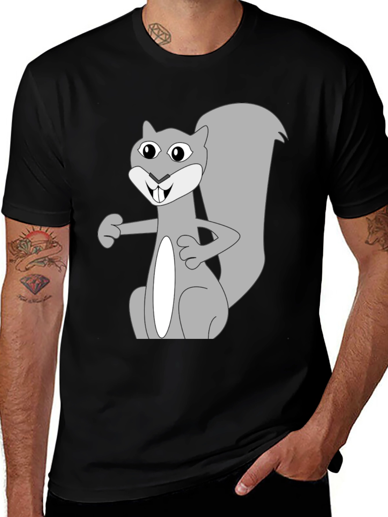 Variant 11 of Squirrel Cartoon Graphic T-Shirt - Black