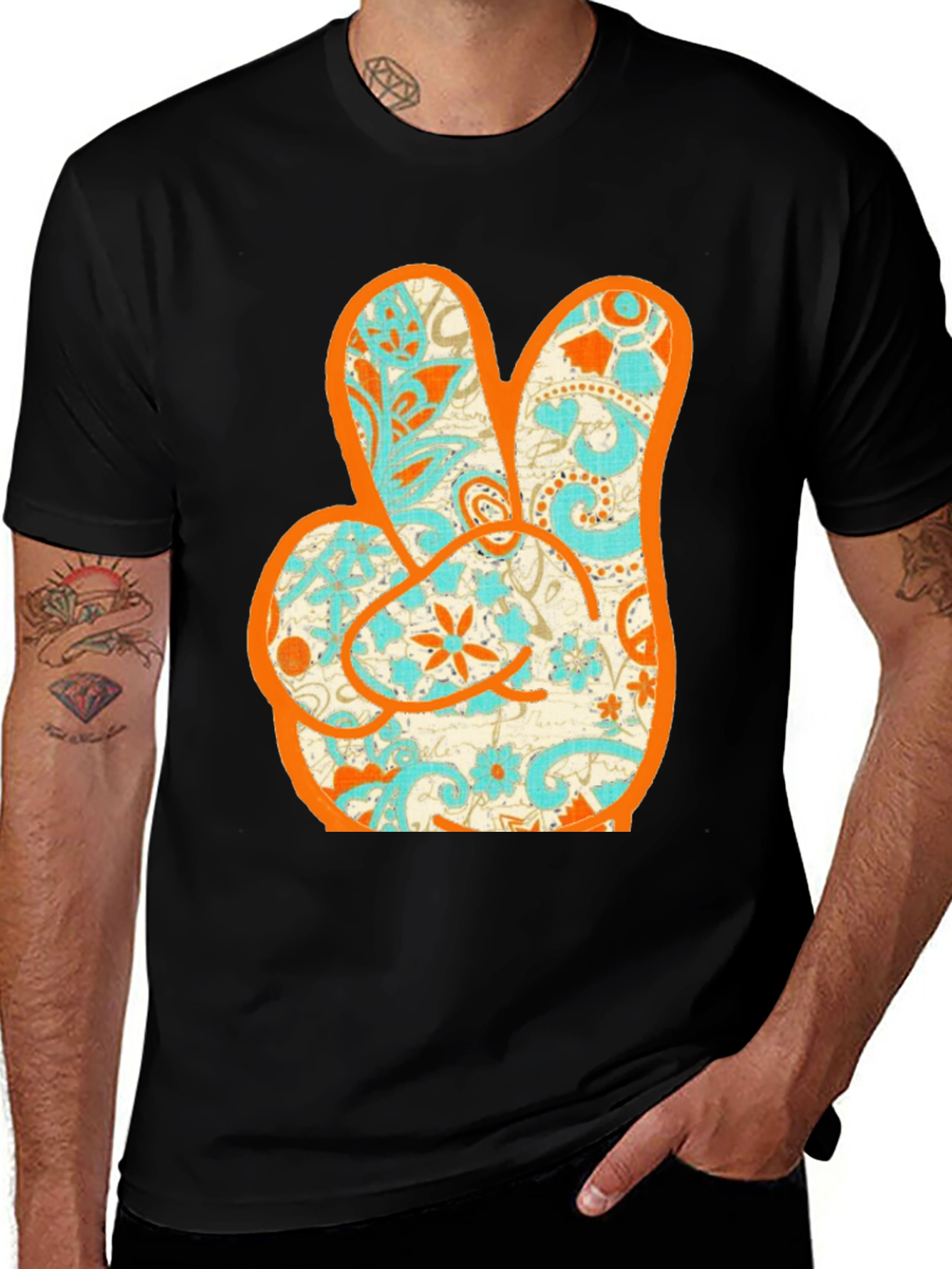 Variant 21 of Retro Peace Sign Graphic Tee - Black Cotton Blend Shirt