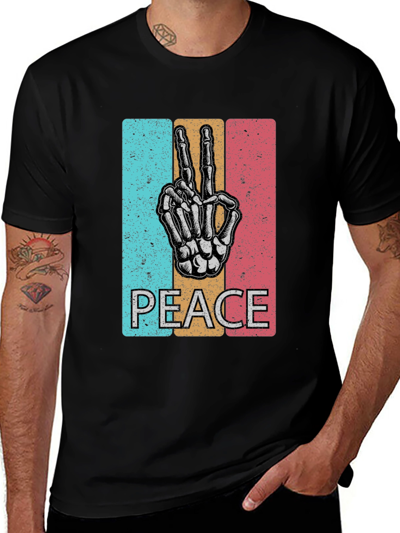 Variant 19 of Peace Sign Skeleton Hand T-Shirt - Retro Graphic Tee