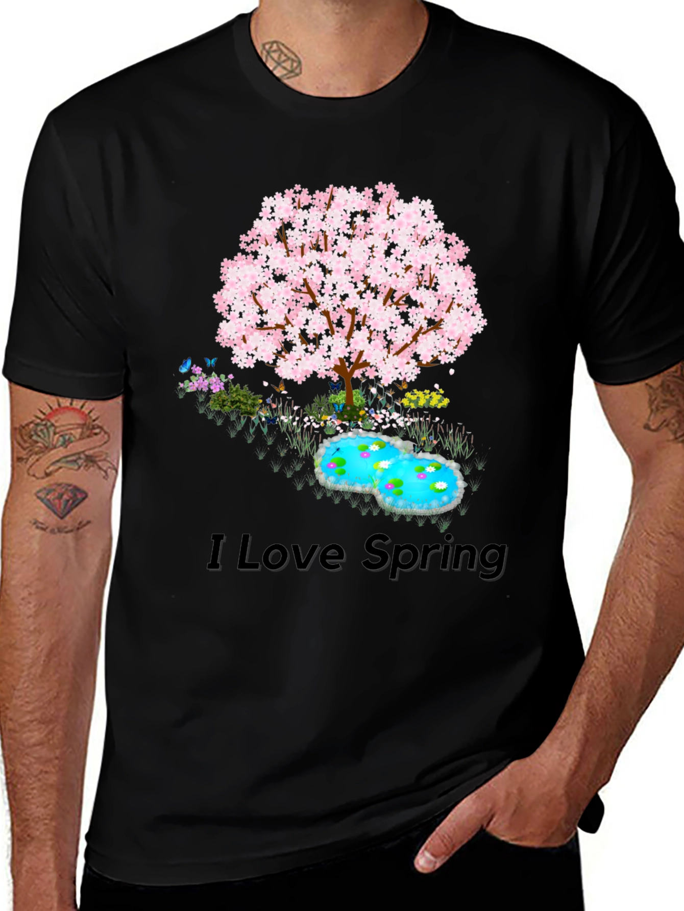 I Love Spring T-Shirt: Cherry Blossom Tree Pond