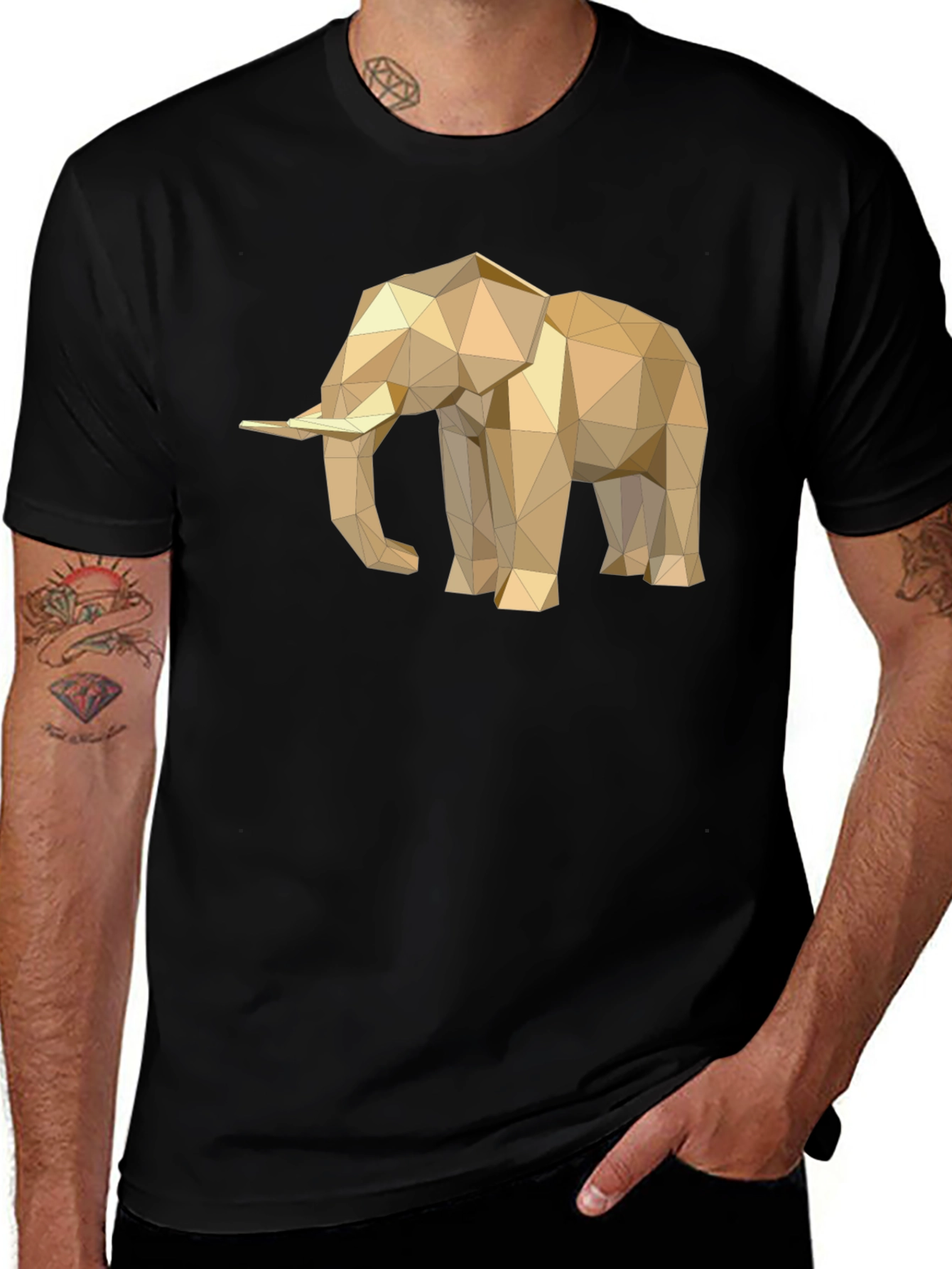 Variant 30 of Geometric Elephant Graphic Tee - Modern Black T-Shirt