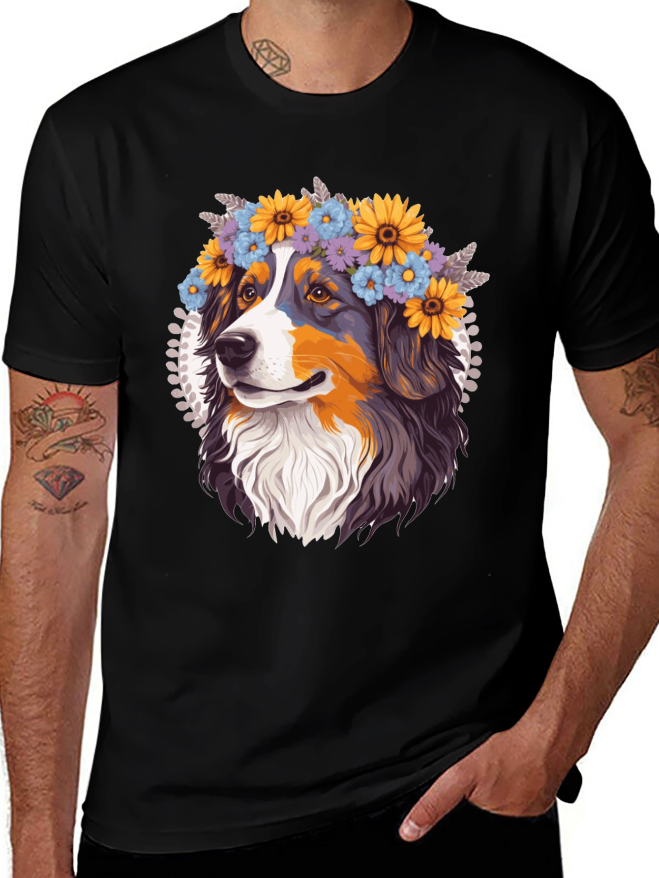 Variant 26 of Dog with Flower Crown Graphic Tee - Cute Pet Lover Shirt