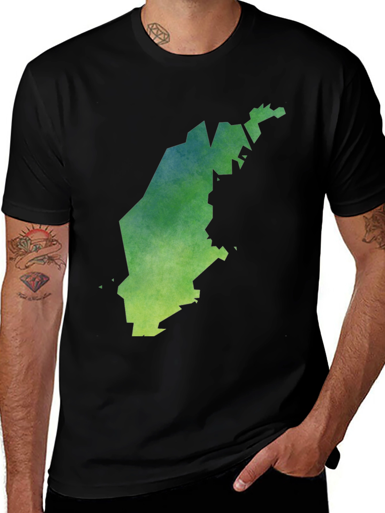 Green Watercolor Map Graphic Tee - Modern Style