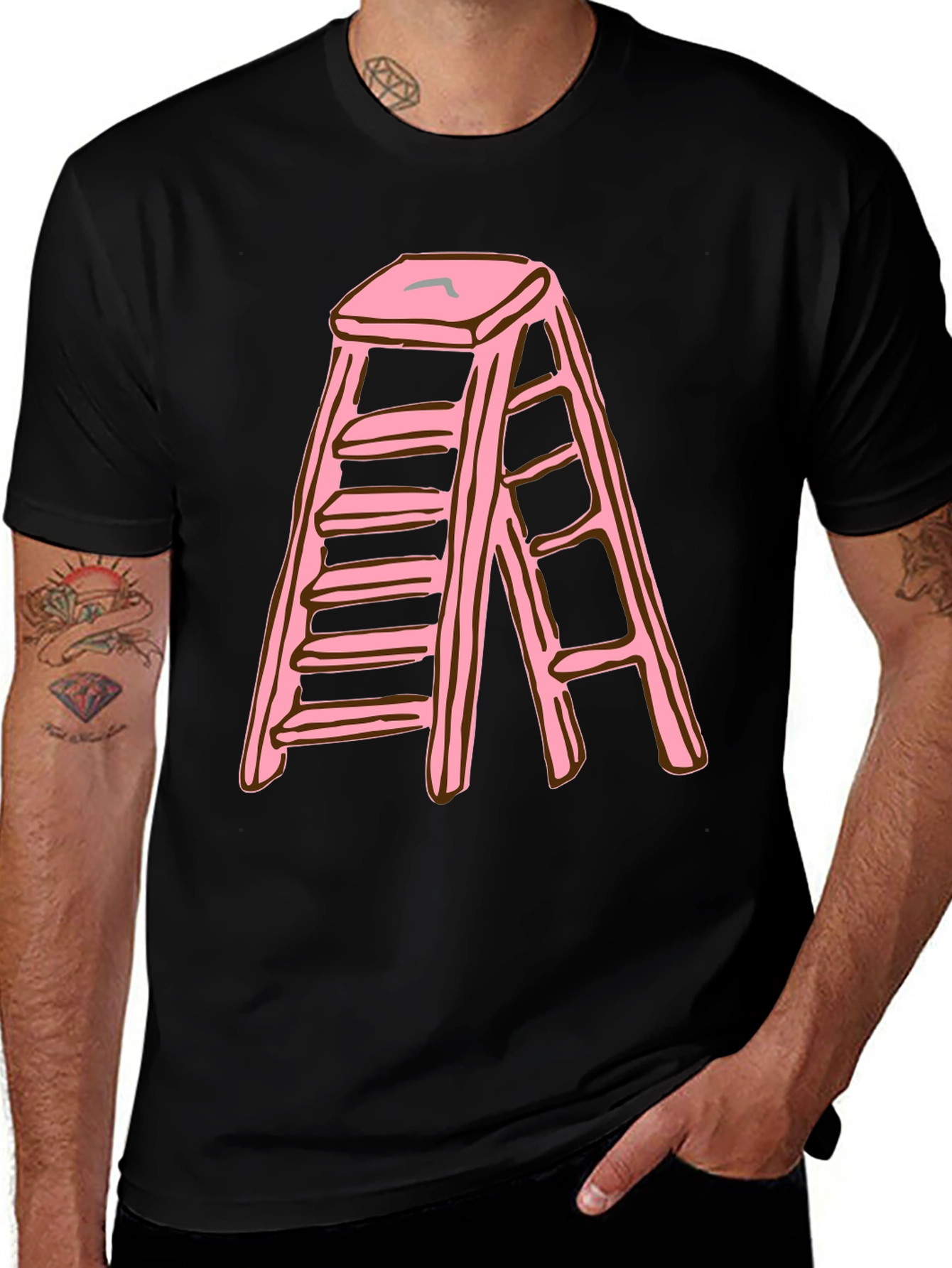 Variant 26 of Ladder Graphic Tee - Pink Cartoon Step Stool T-Shirt