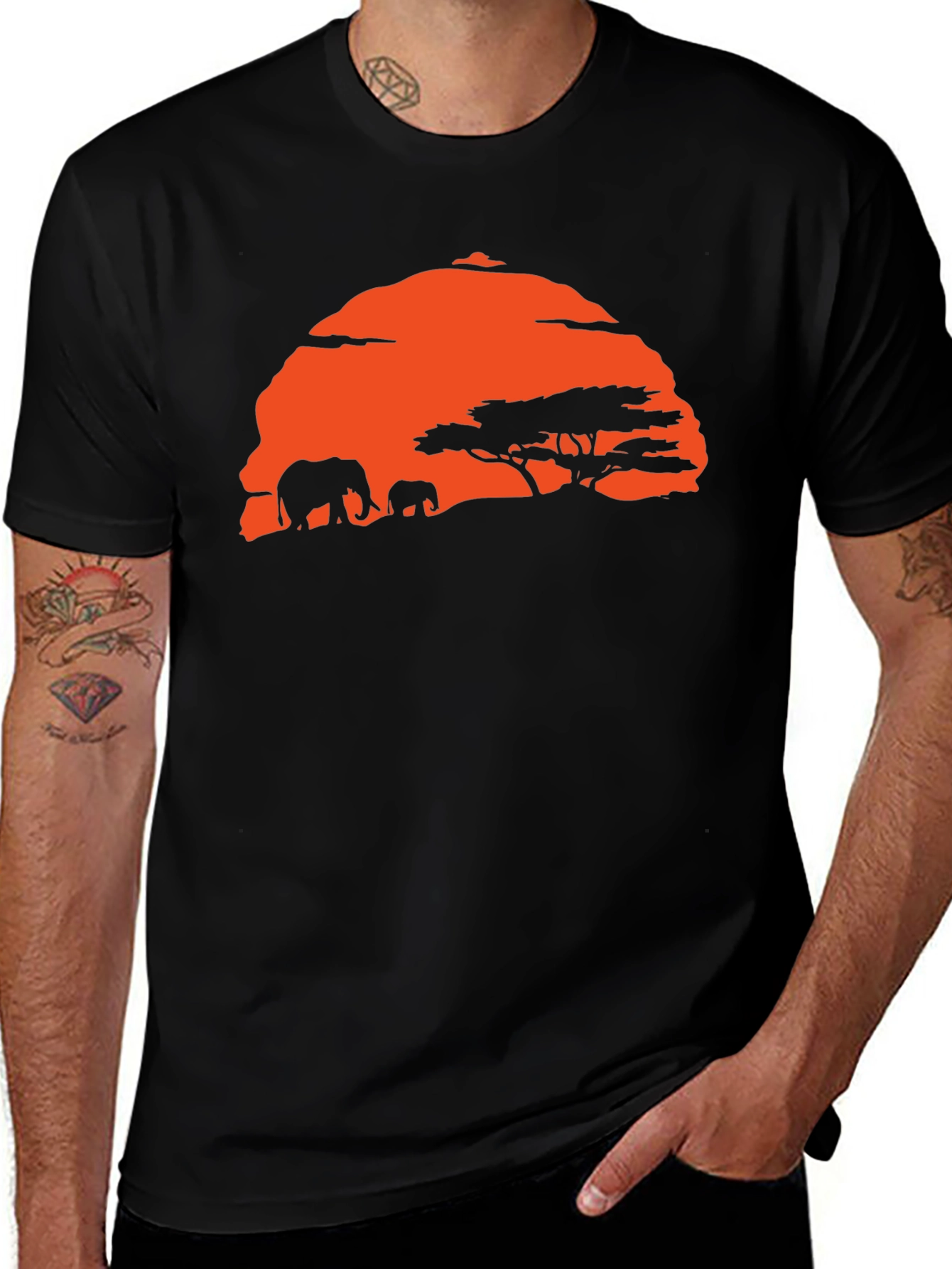 Variant 22 of Savanna Sunset Graphic Tee - Elephant Print