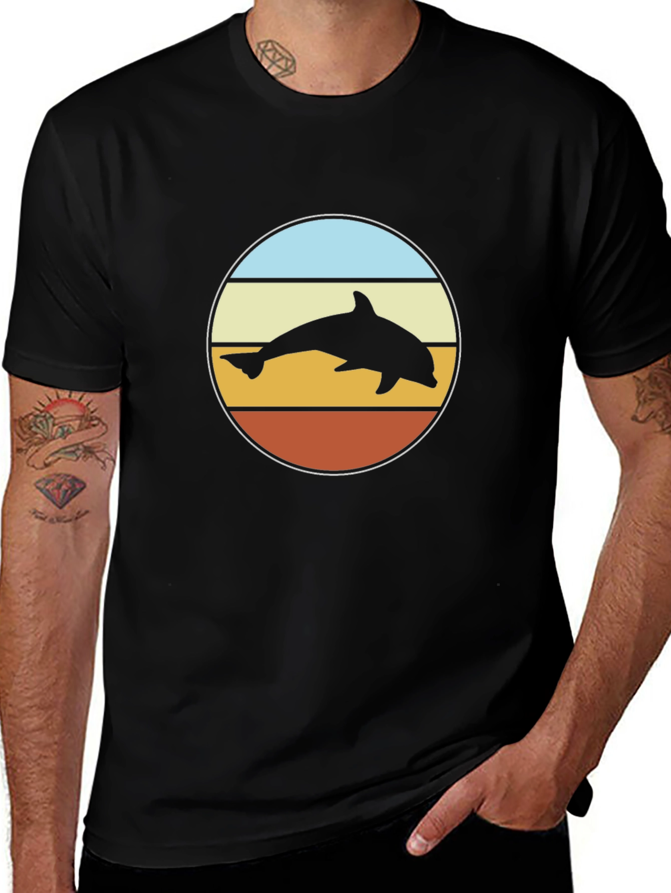 Variant 28 of Retro Dolphin Sunset T-Shirt - Black