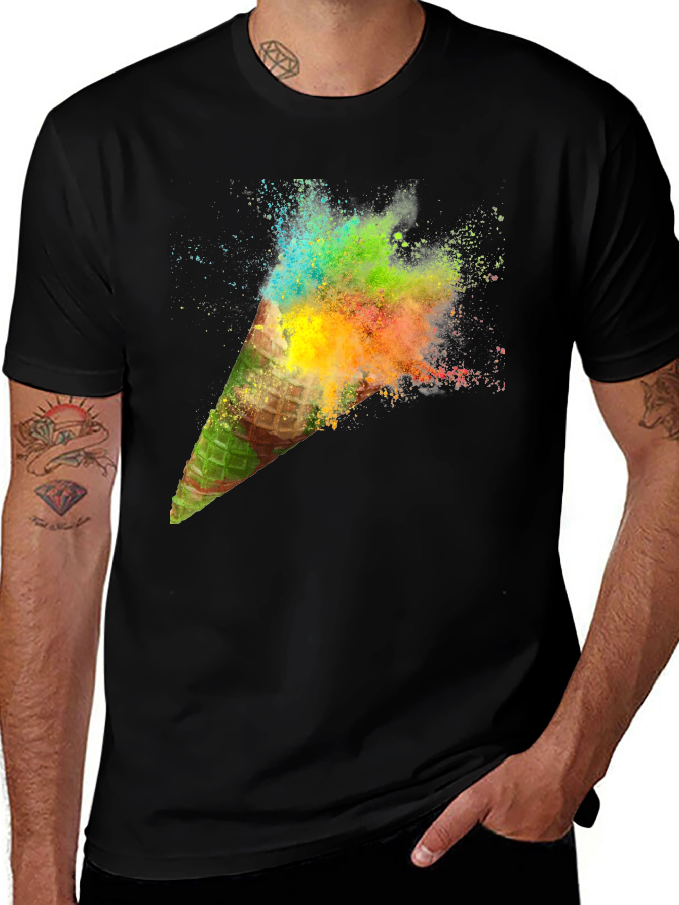 Variant 13 of Men's Black Ice Cream Cone Explosion Graphic Tee