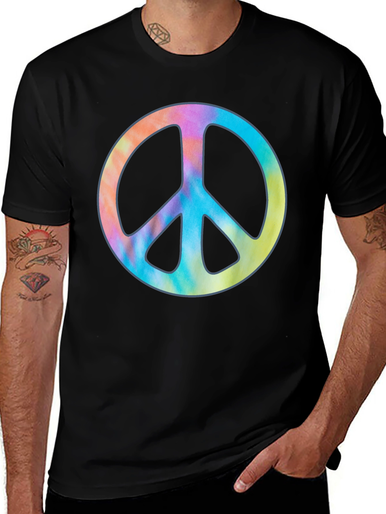 Variant 14 of Peace Sign Tie Dye Graphic T-Shirt - Black
