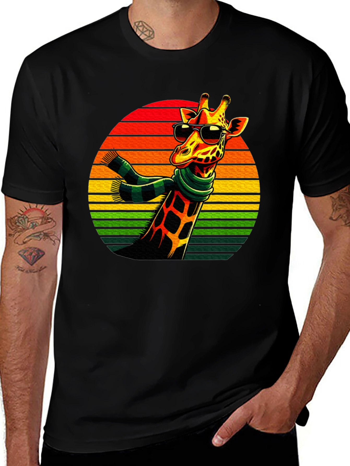 Variant 20 of Cool Giraffe Retro Sunset T-Shirt
