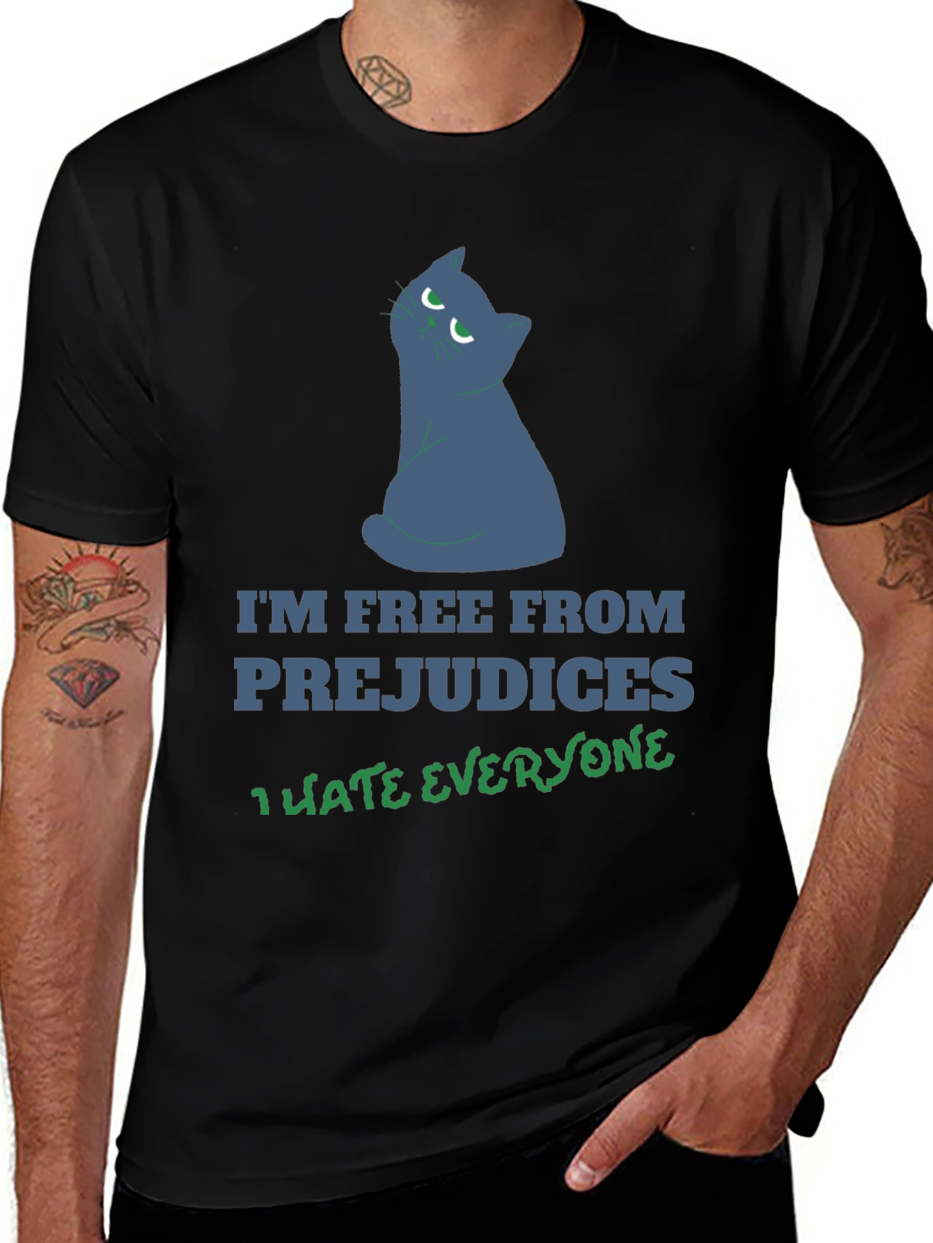 Variant 7 of Cynical Cat T-Shirt: I'm Free From Prejudices, I Hate Everyone