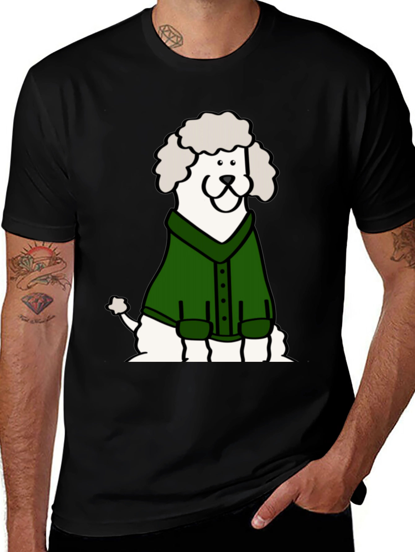 Variant 7 of Poodle in Green Cardigan T-Shirt