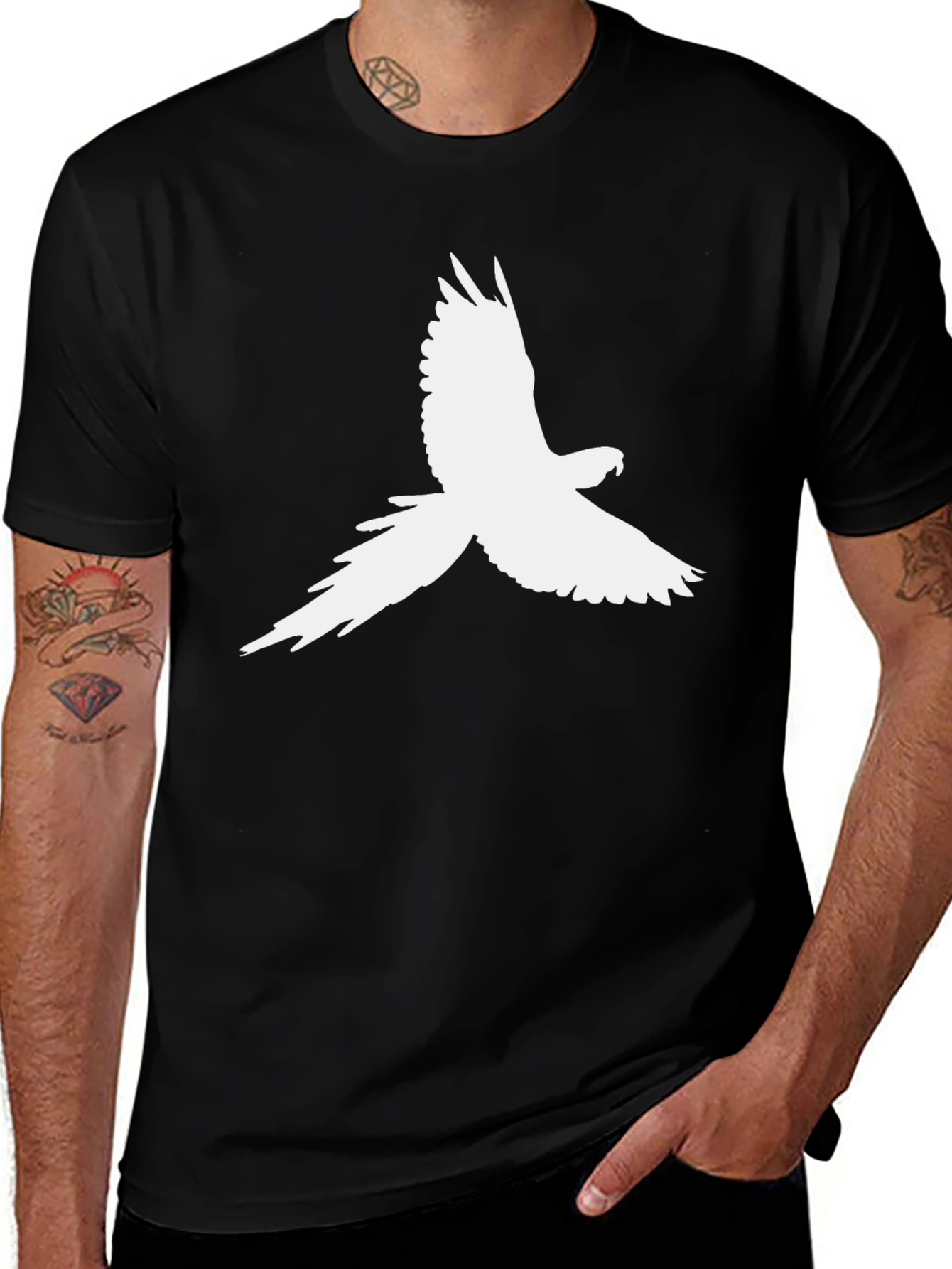 Variant 30 of Parrot Silhouette Graphic Tee - Black Cotton T-Shirt