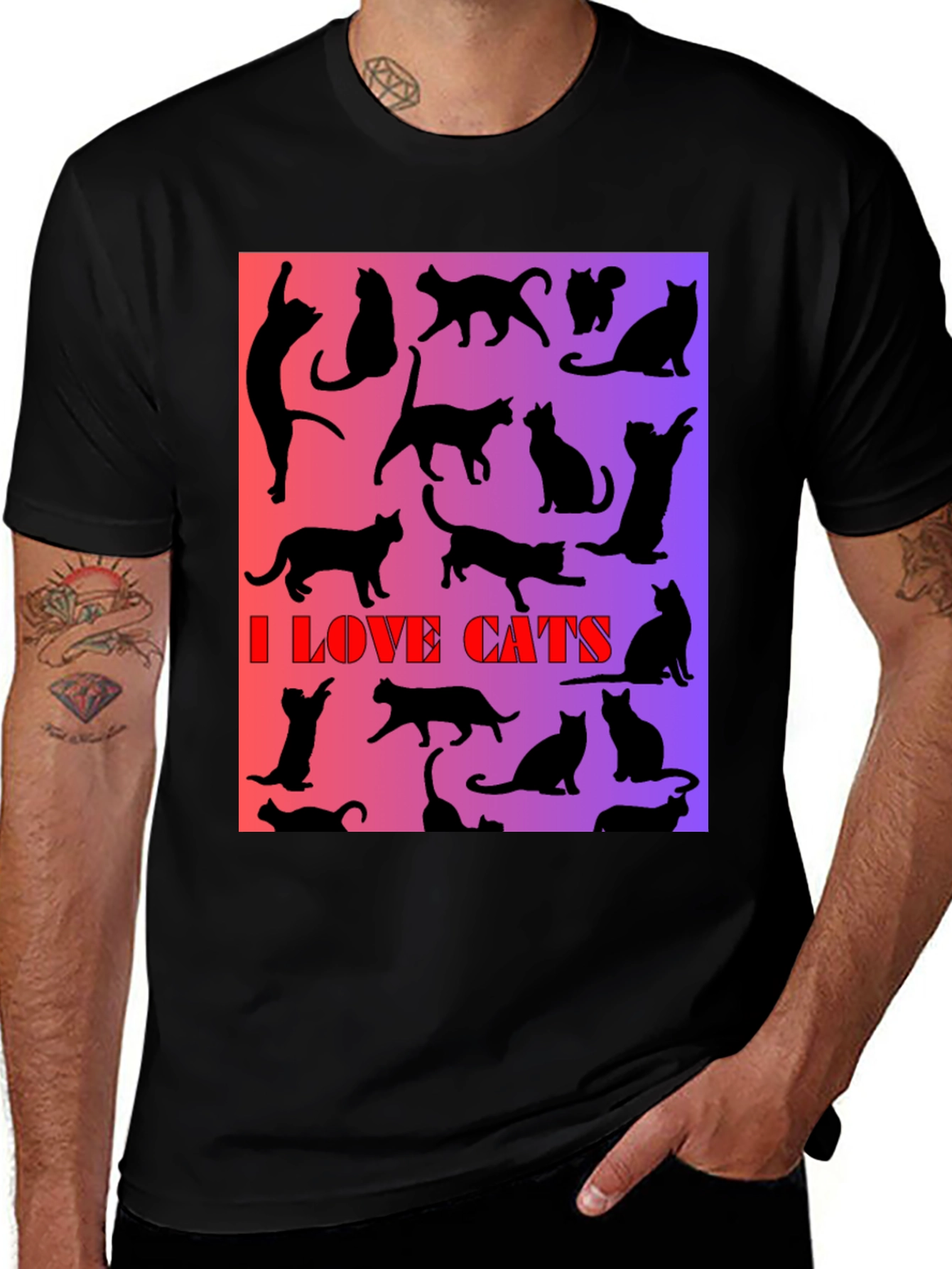 Variant 15 of I Love Cats T-Shirt - Unique Silhouette Design