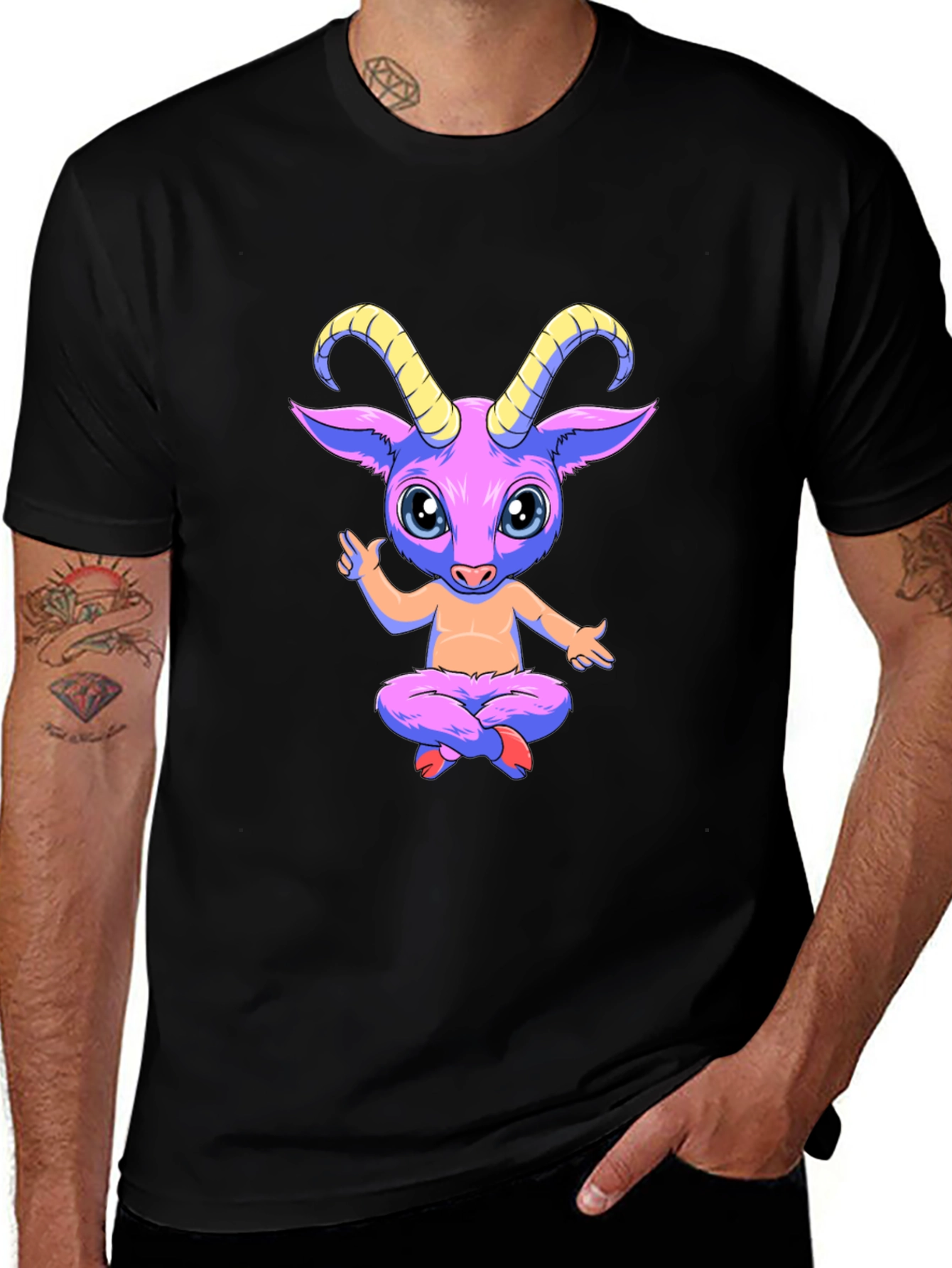 Black Cartoon Goat Graphic Black Tee main image