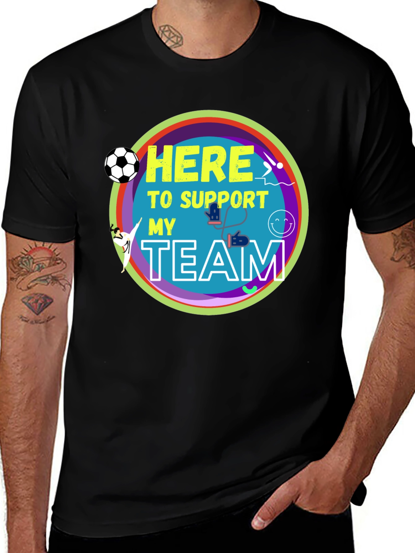 Black Here to Support My Team Graphic T-Shirt main image