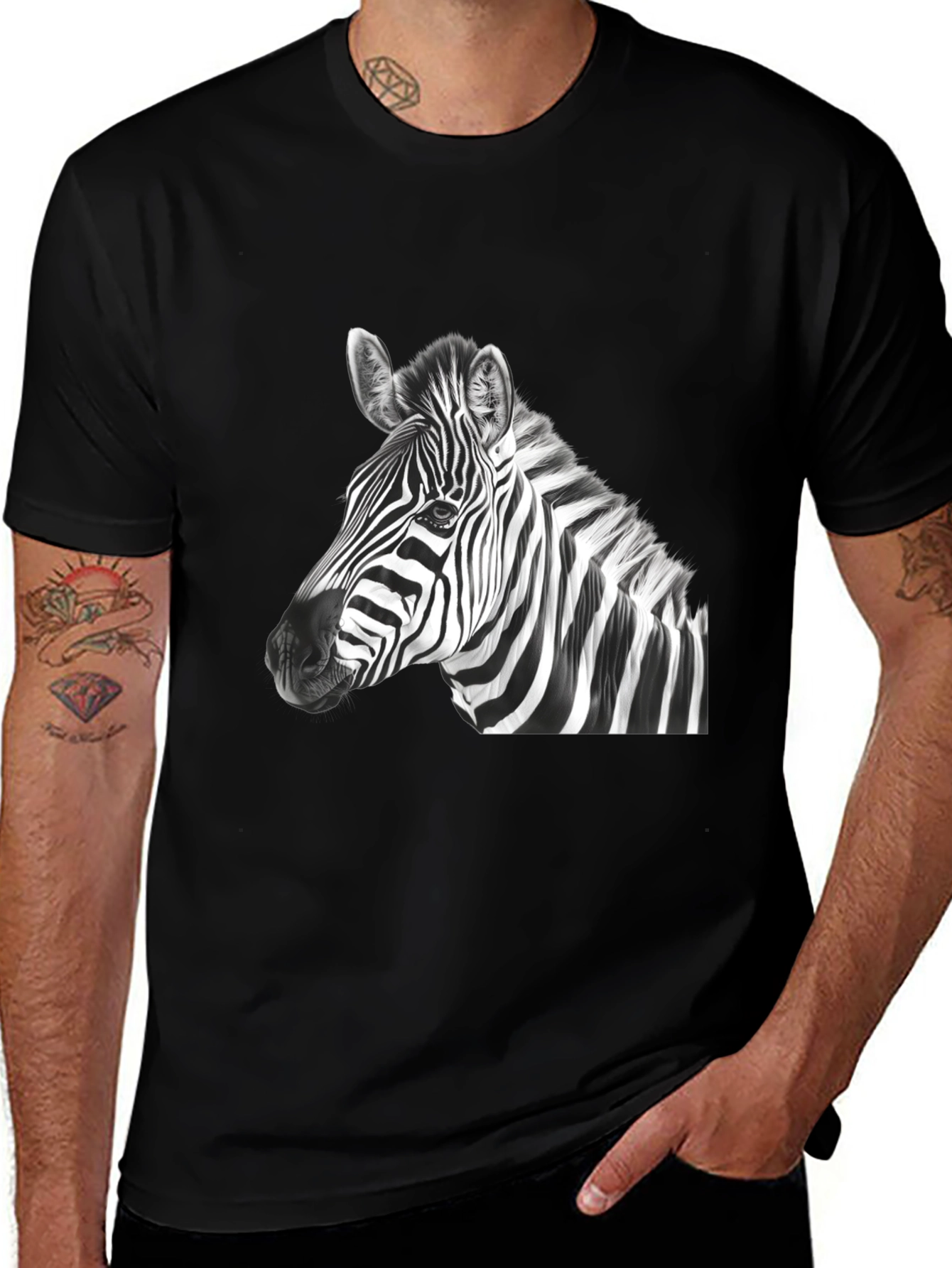 Variant 16 of Zebra Graphic Print Men's Black T-Shirt