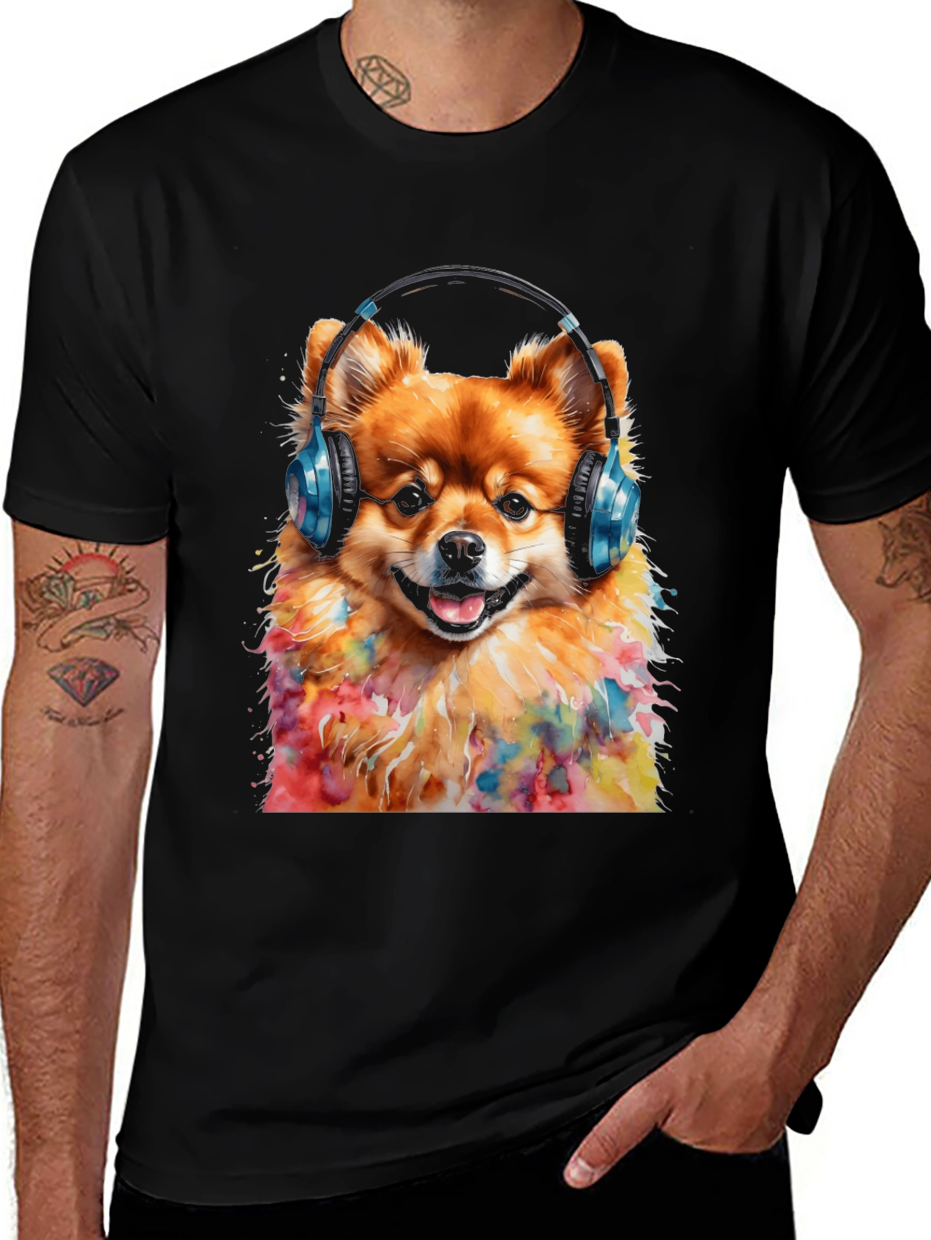Variant 9 of Dog DJ T-Shirt - Pomeranian with Headphones
