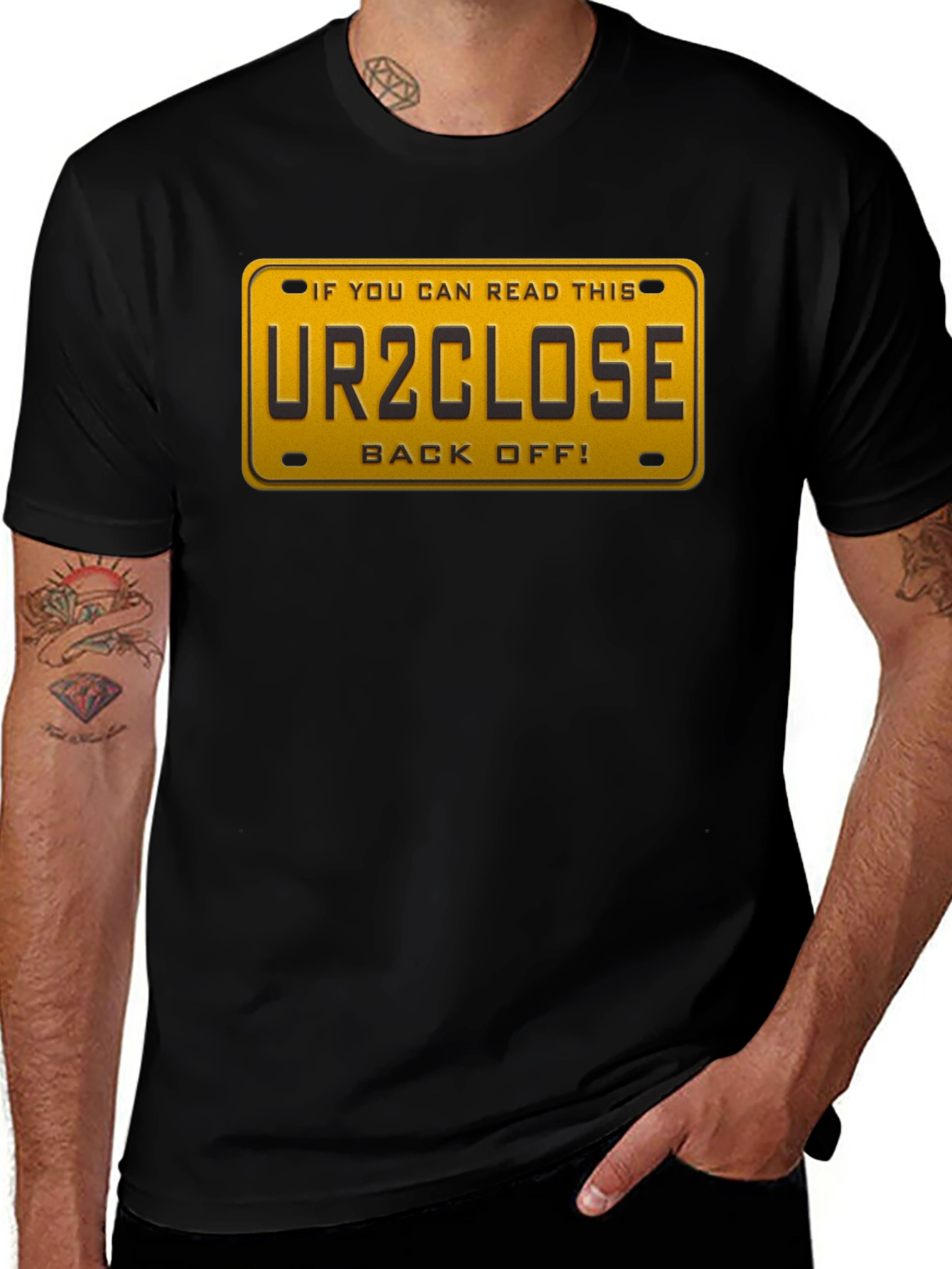 Variant 5 of Funny 'UR2CLOSE' License Plate Graphic T-Shirt