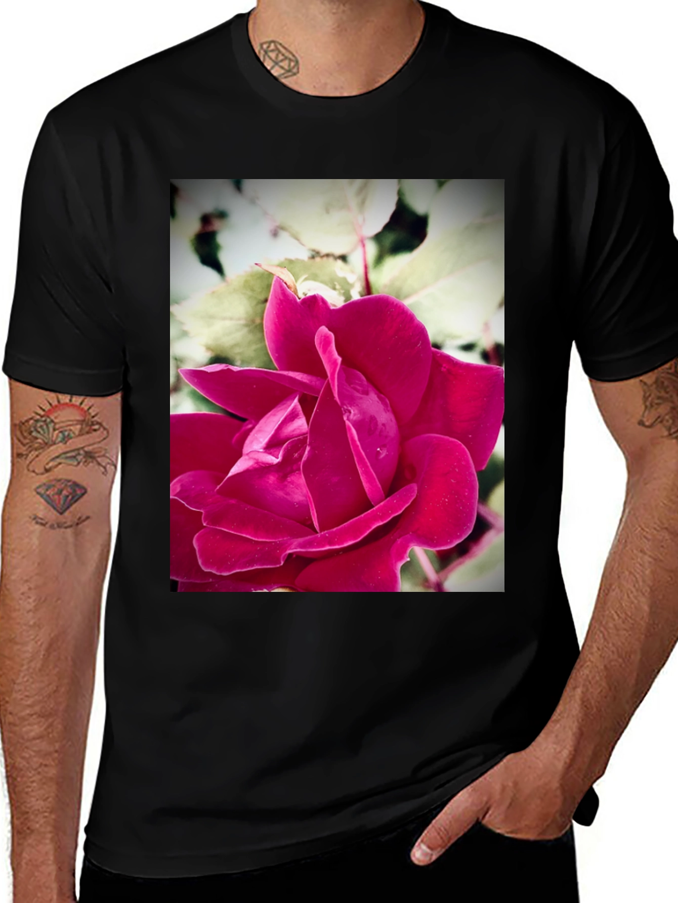 Variant 26 of Floral Rose Graphic Black T-Shirt