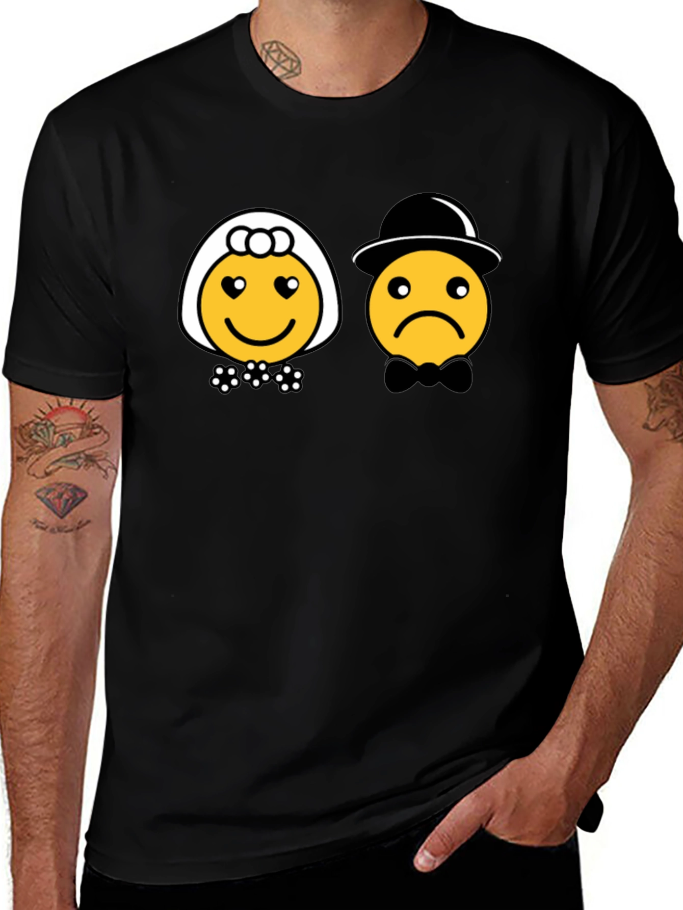 Black Bride & Groom Emoji Black T-Shirt - Funny Wedding Tee main image
