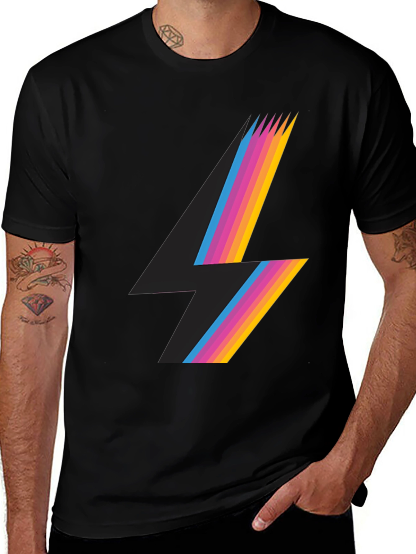 Variant 19 of Retro Lightning Bolt Graphic Tee - Black