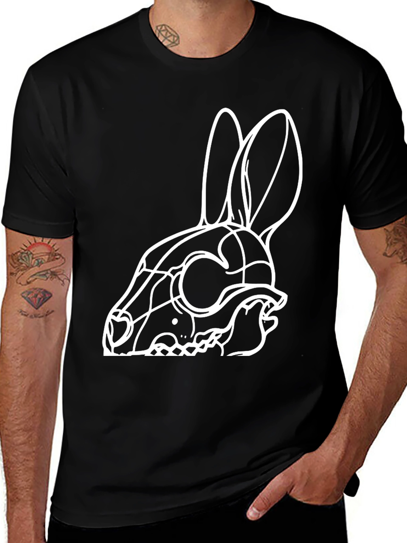 Variant 7 of Rabbit Skull Graphic Tee - Black Cotton T-Shirt