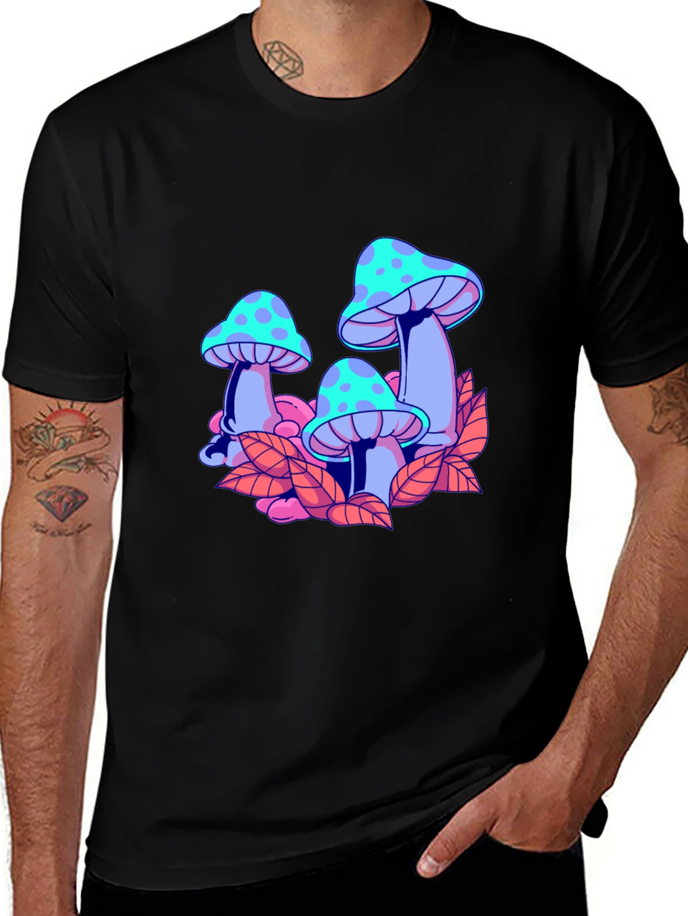 Variant 29 of Mushroom Graphic Black T-Shirt