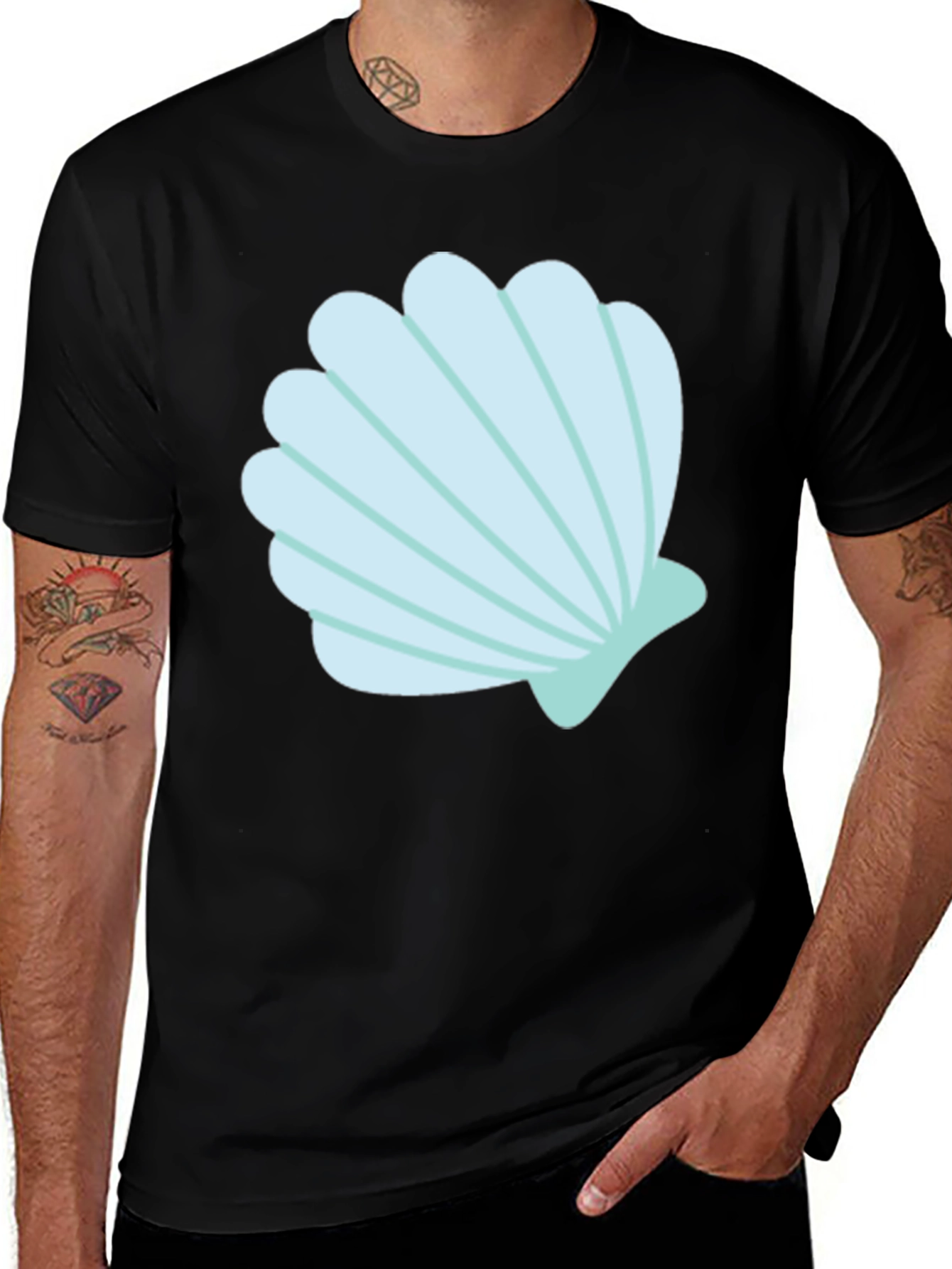 Variant 20 of Seashell Graphic Tee - Black Cotton T-Shirt